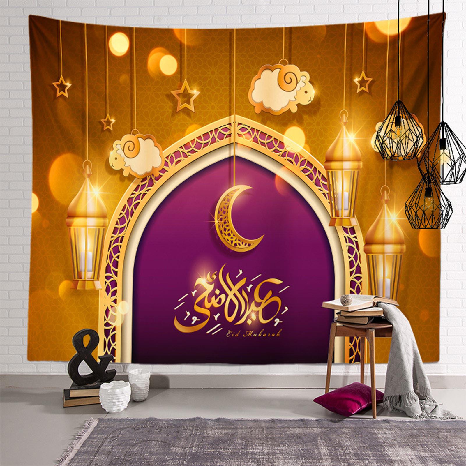 Polyester Ramadan Wall Hanging Tapestry Eid Mubarak Decor for Bedroom Home B