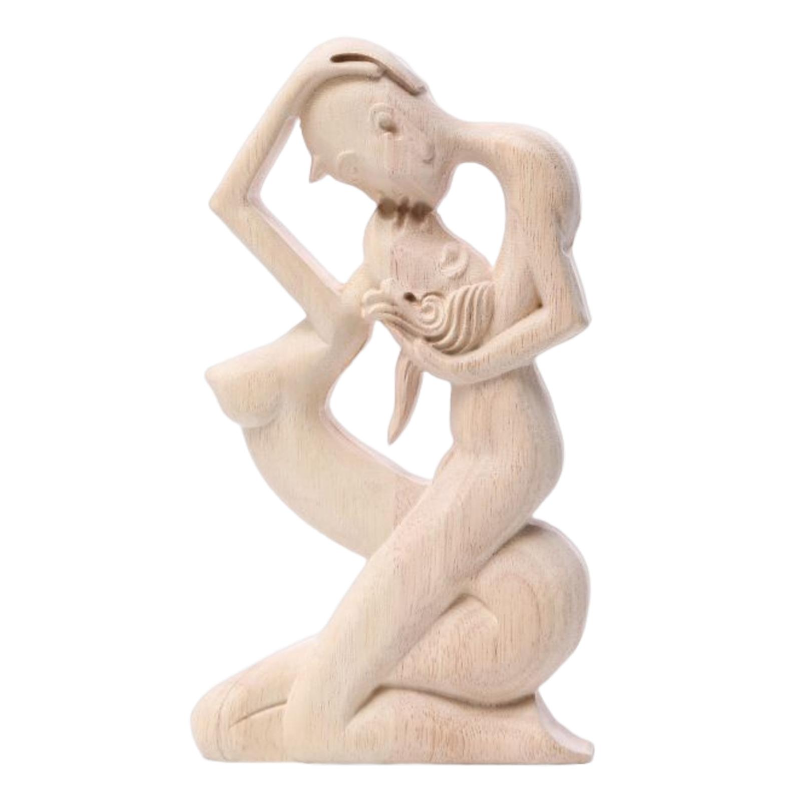 23cm Wooden Kissing Couple Statues Accent Artwork Hand Crafted Decoration