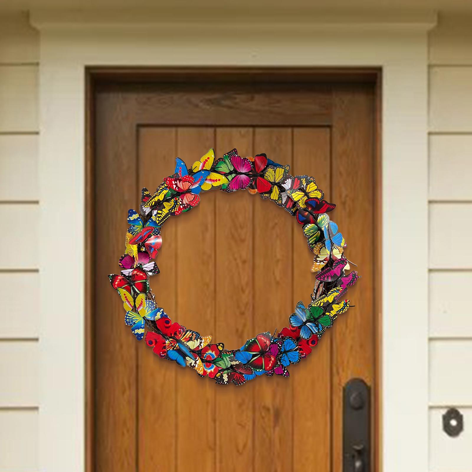 Round Butterfly Wreath for Front Door Ornament Garland Wall Holiday Outdoor