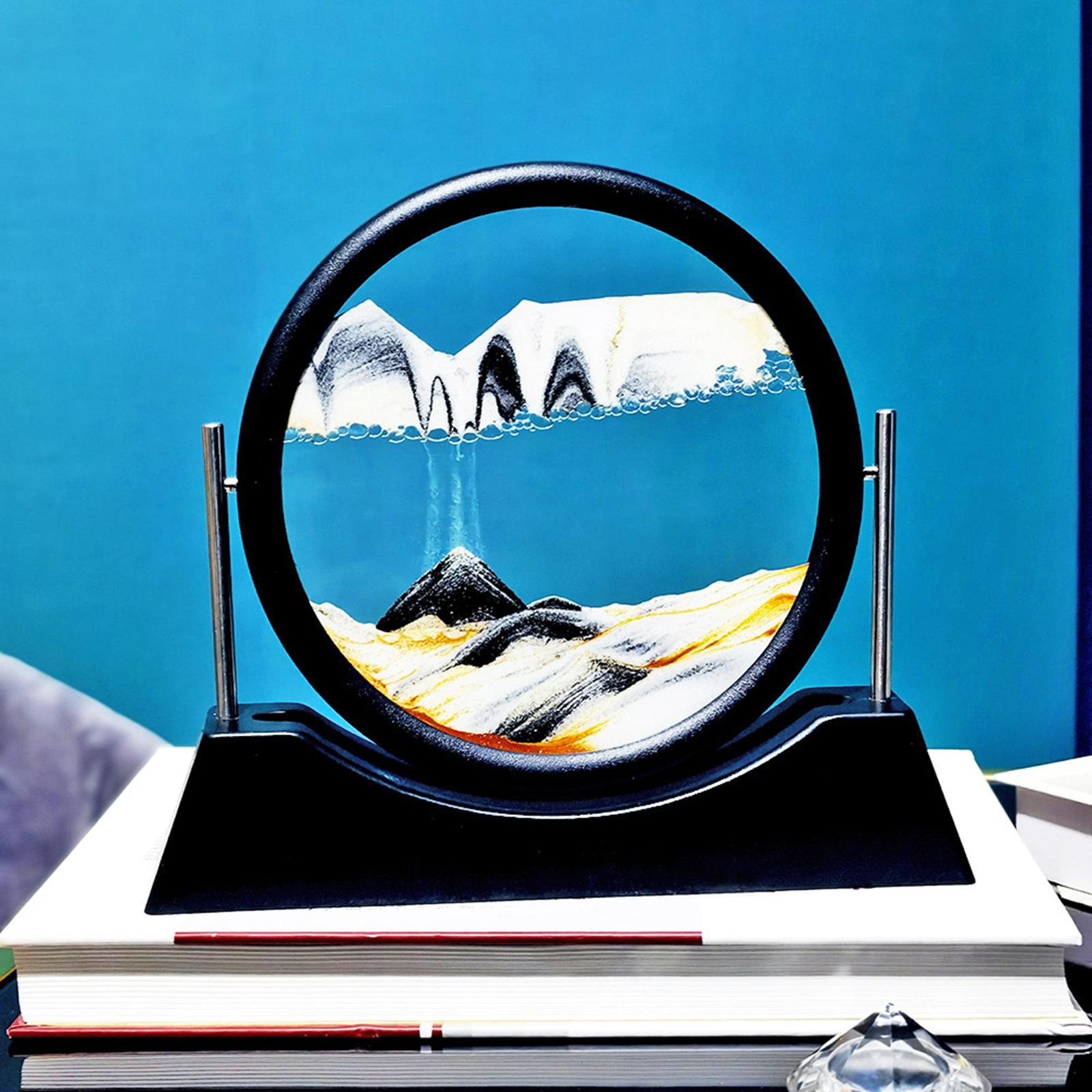 Dynamic Sand Picture Art Gift Flowing Plastic Frame Landscape Round Glass F