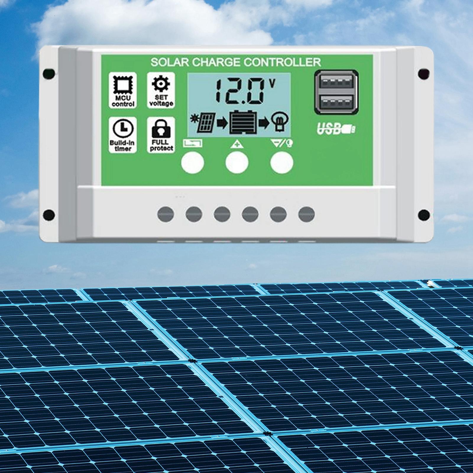 Solar Panel Battery Charge Controller 12V/24V LCD Regulator Auto Dual USB 40A