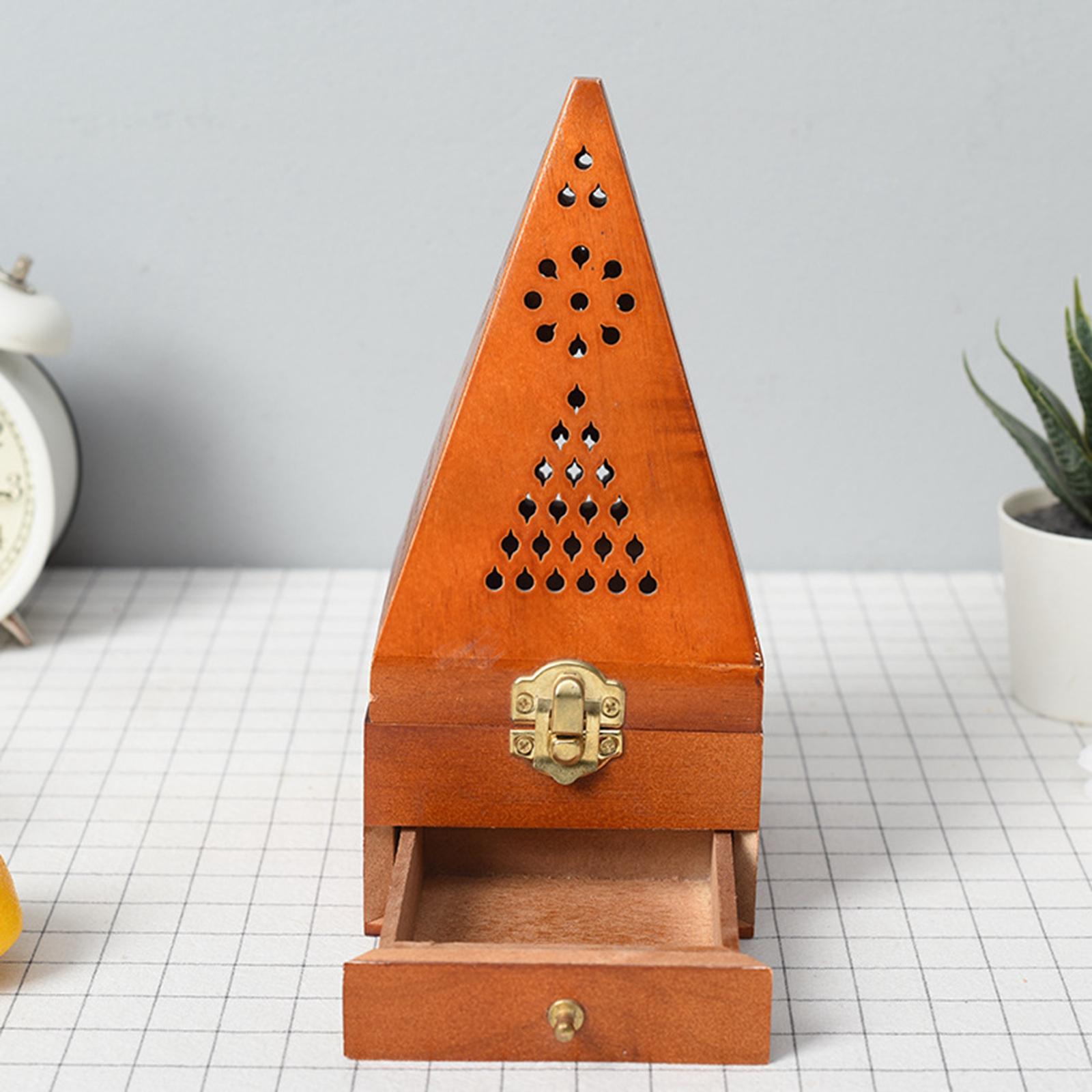 Incense Cone Holders Housewarming Gift Pyramid Carved Wooden Box for Yoga