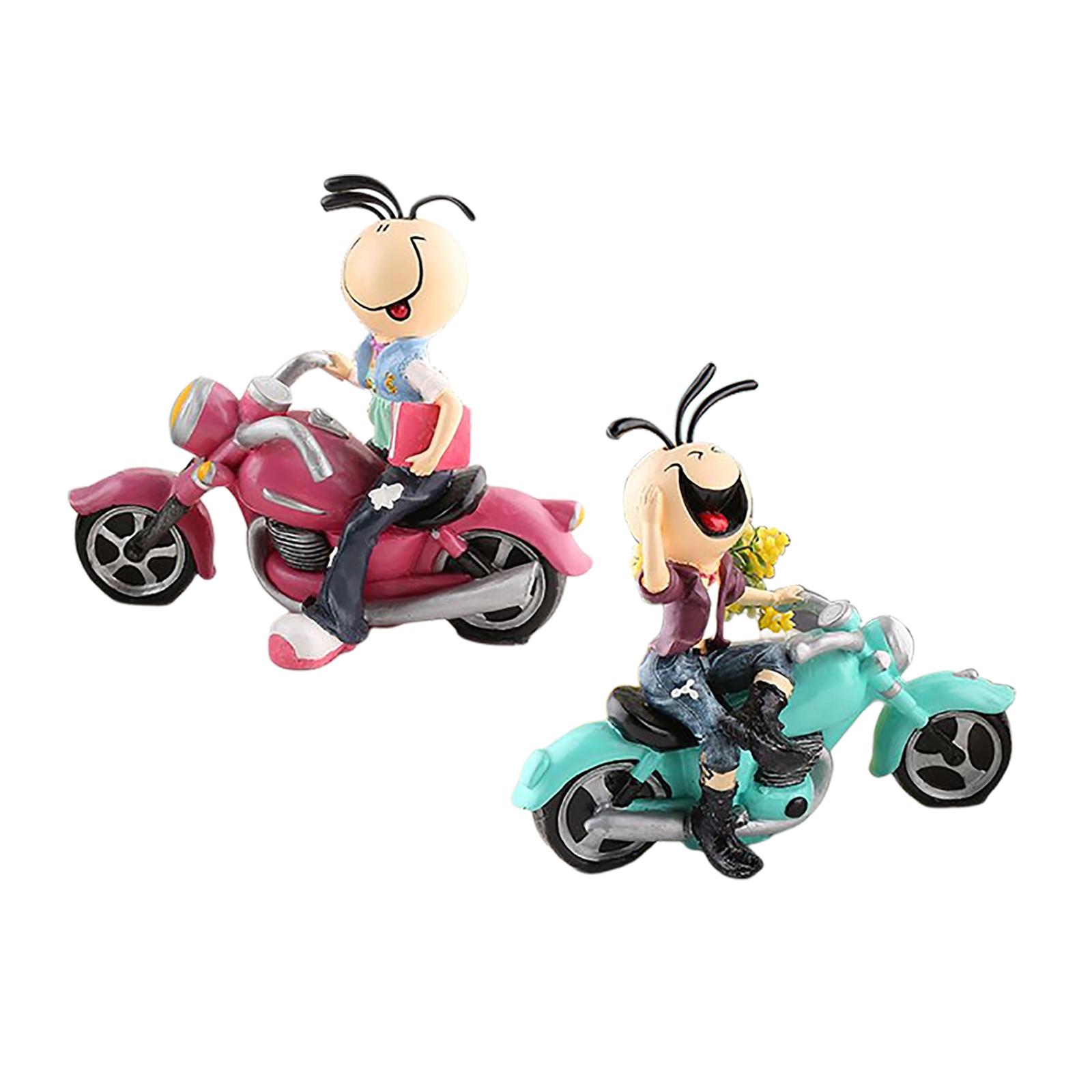 2Pcs Motorcycle Doll Statue Small Figurines for Tabletop Office Bedroom