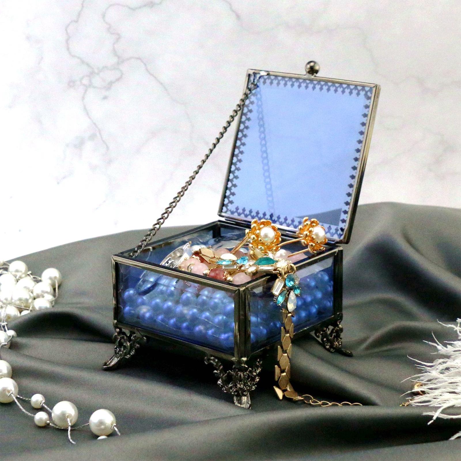 Square Glass Jewelry Box Bracelet Rings Box for Wedding Desktop Decoration