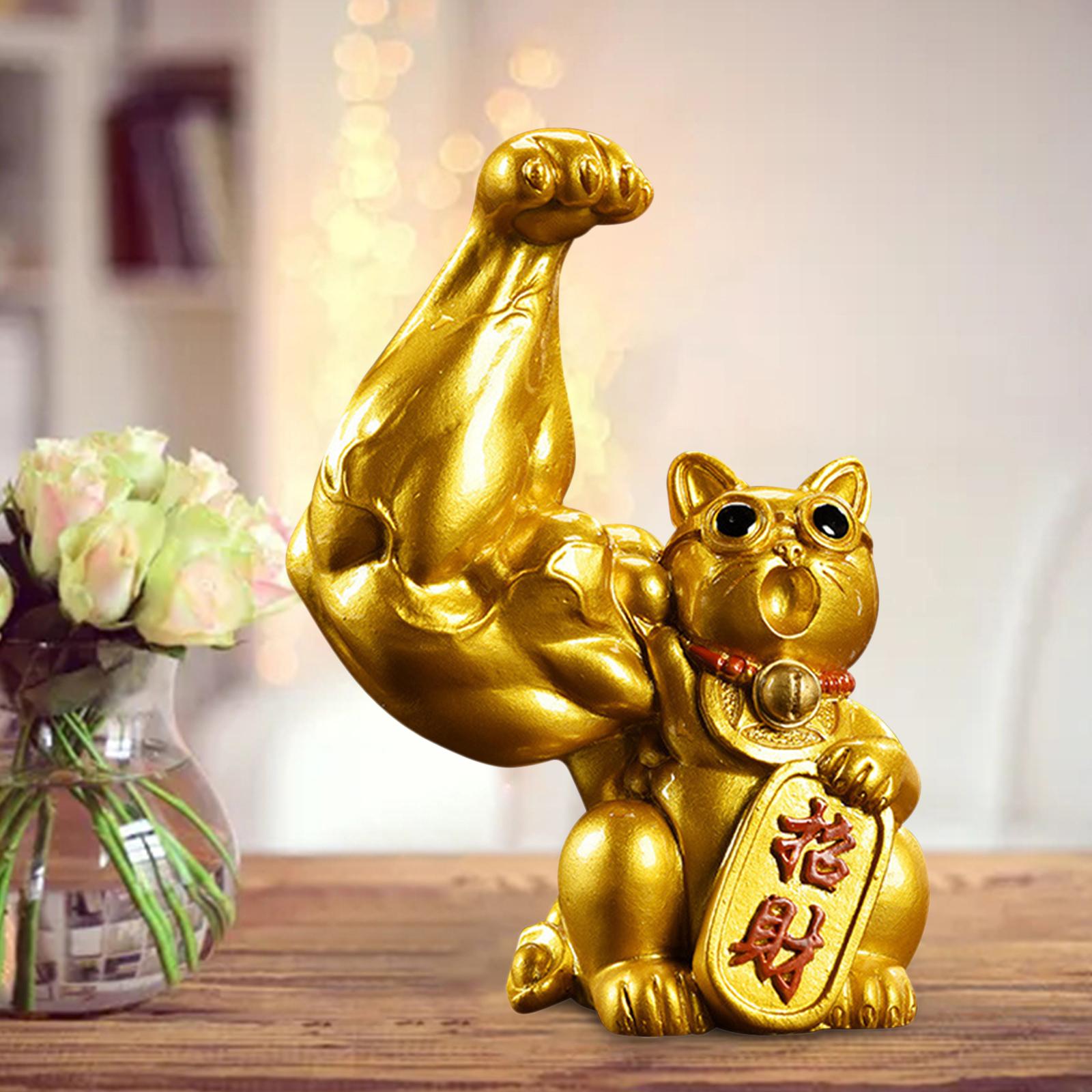 Lucky Cat Figurine Feng Shui Statue Sculpture for Ornament Birthday Gift Regular Right