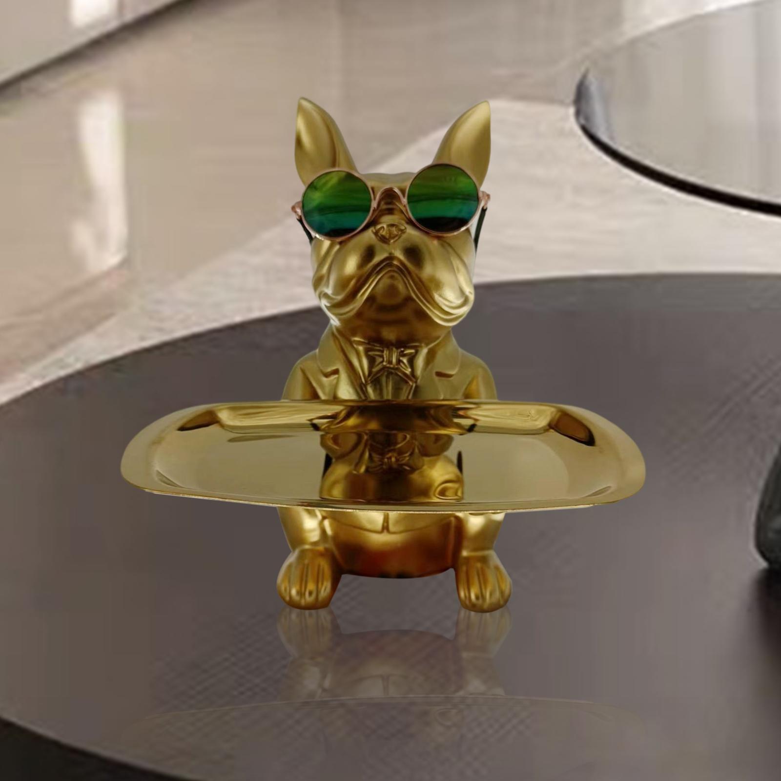 Resin Dog Art Statue Key Tray Key Bowl for Phone Coin Storage Golden