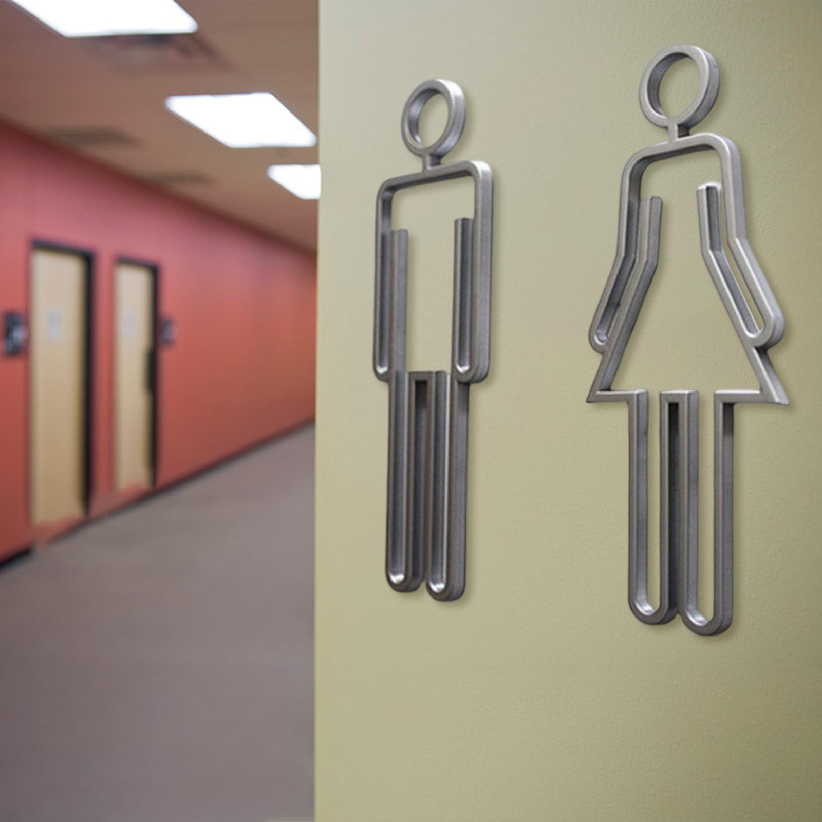 Men Women Toilet Sign Washroom Lightweight Bathroom Sign for Bar Store Parks Silver