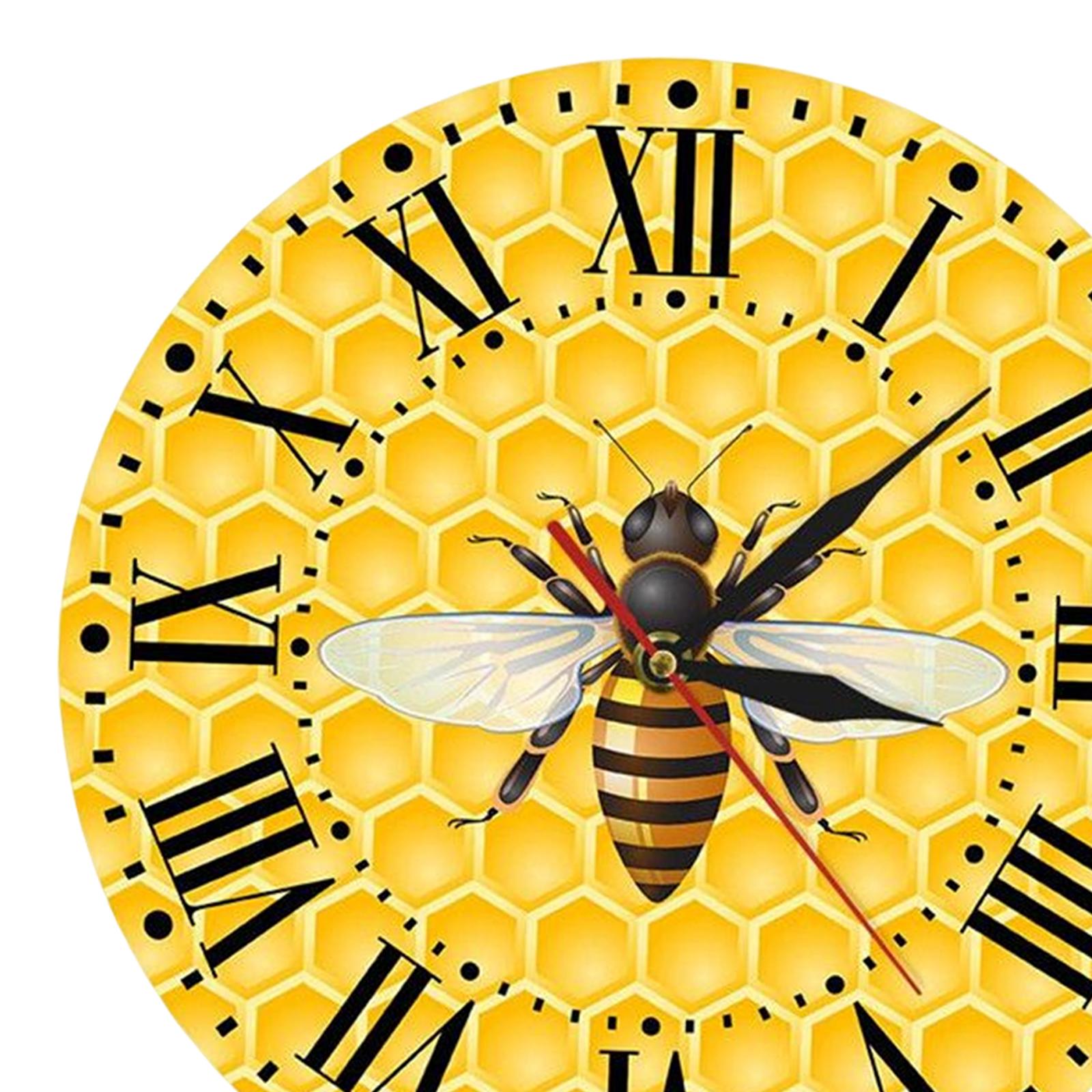 Bee On Yellow Hive Wall Clocks 12 inch Accurate Silent for Living Room