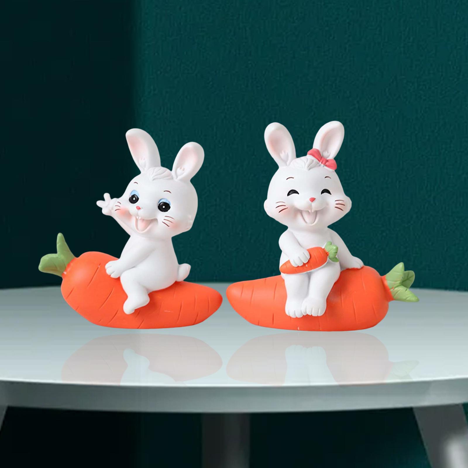 2Pcs Lovely Carrot Figurines Car Dashboard Couples Statues Bunny