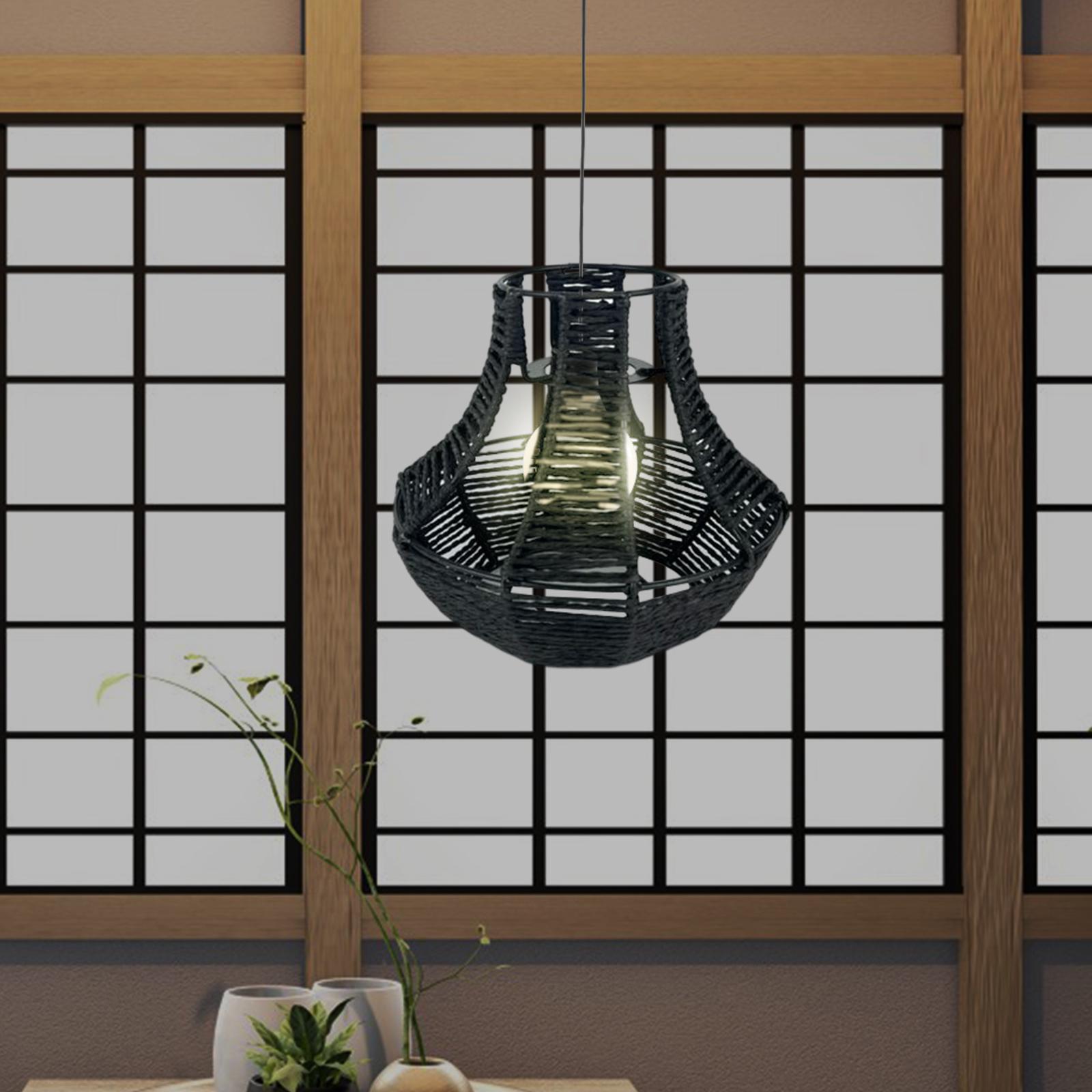 Retro Woven Pendant Lamp Shade Hanging Lampshade Rope Rattan  Black