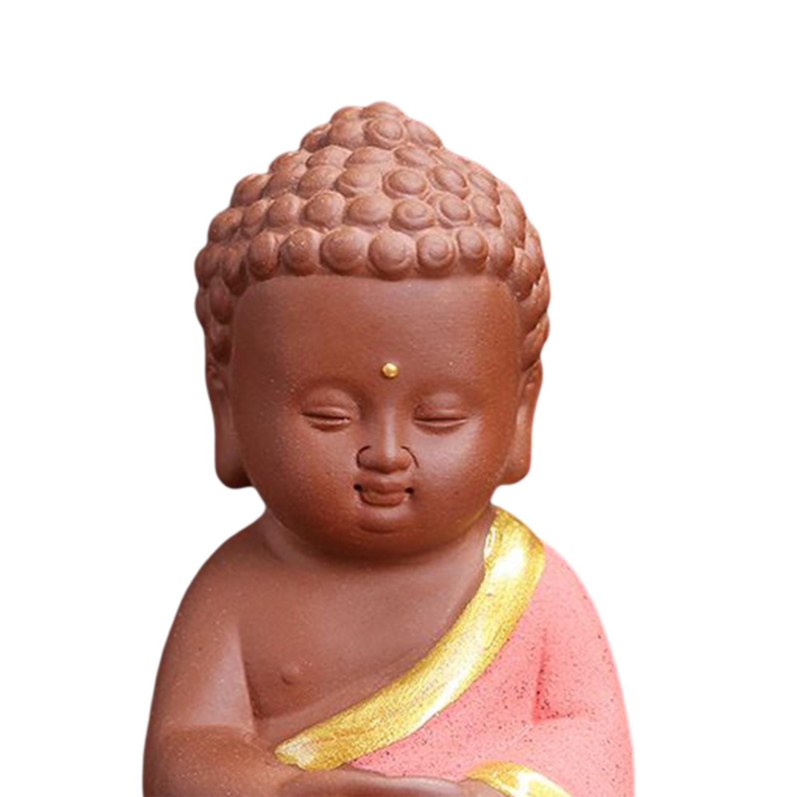 Cute Sitting Buddha Statue Ornament Zen for Tea Room Desktop Collectible Red