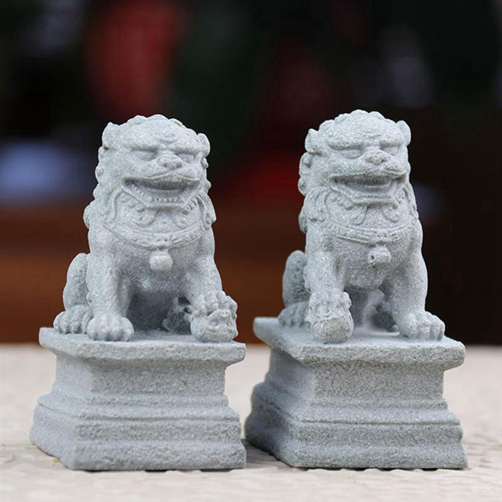 1 Pair Chinese Style Lions Statues Garden Sculptures for Outdoor Pathway
