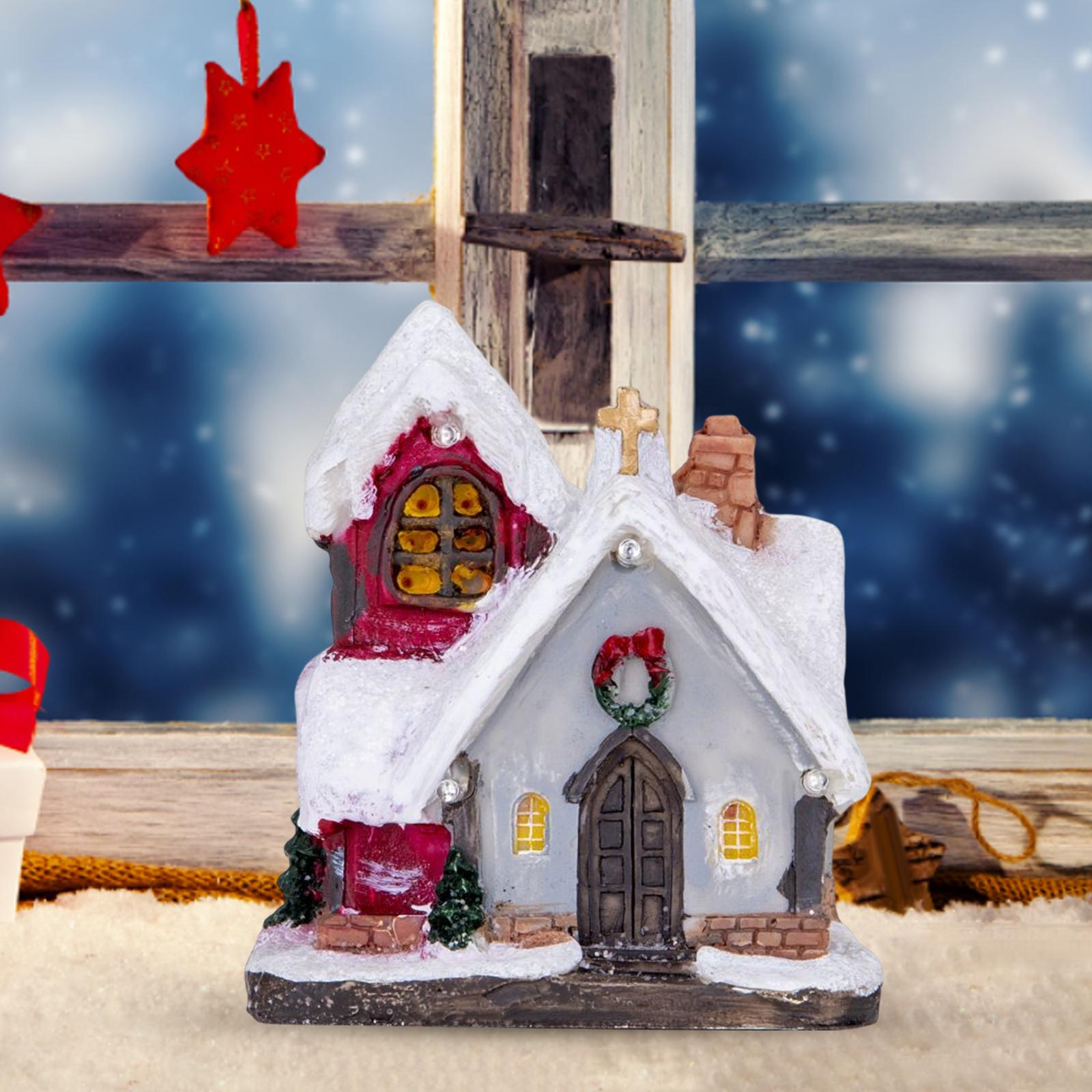 Xmas Village House Ornaments Resin Decoration Collectible Buildings StyleB