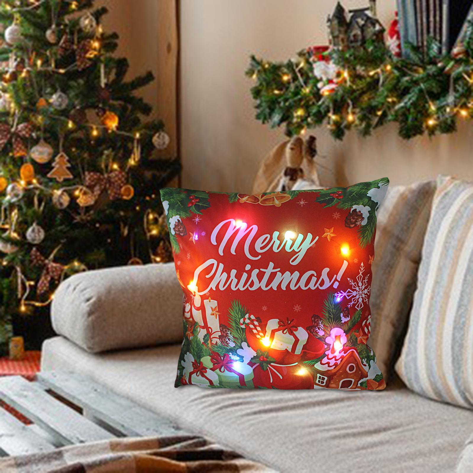 Christmas Pillow Cover Pillowcase LED Light Case Home Living Room Style B