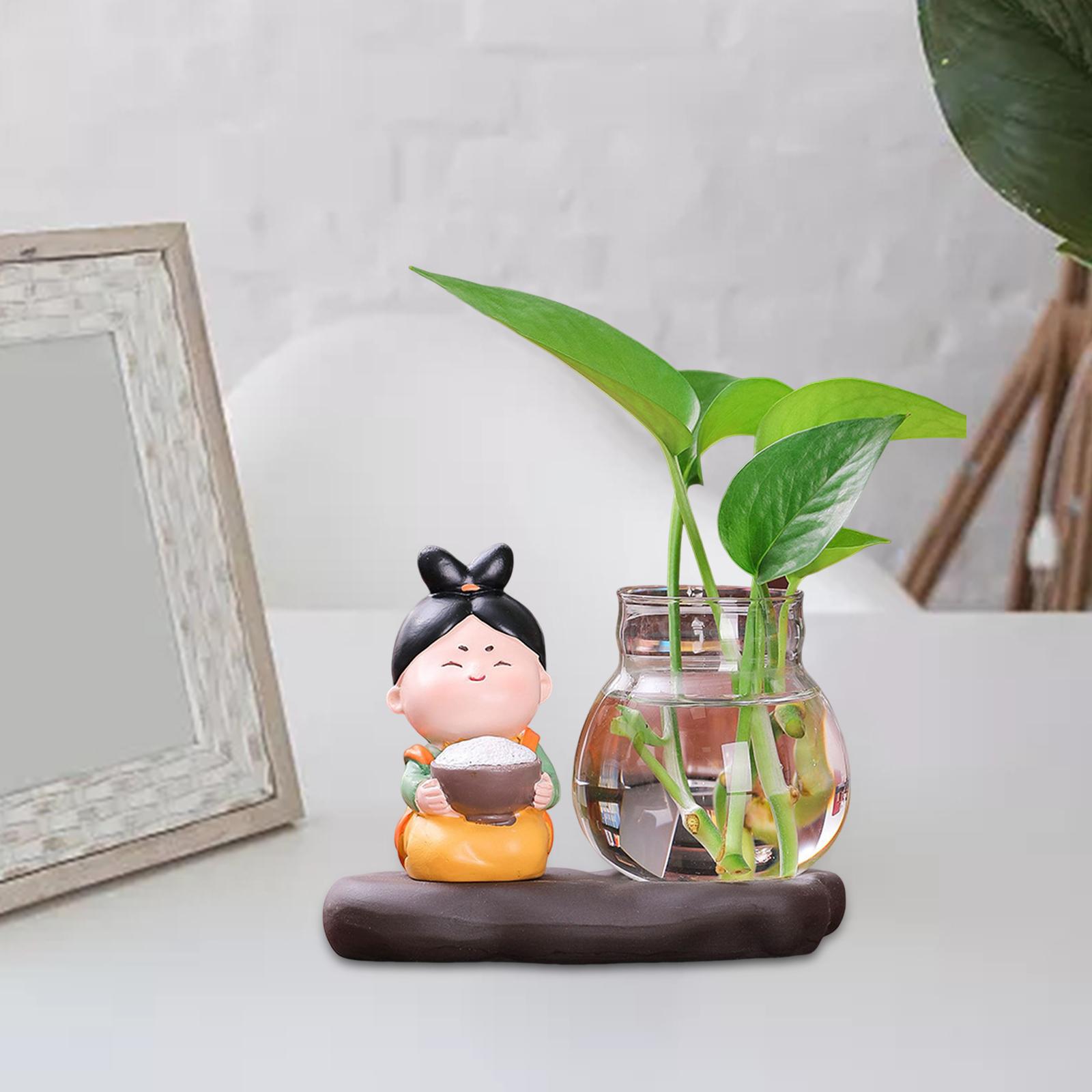 2x Creative Cute Tang Girl Hydroponics Vase with Resin Stand Planter 
