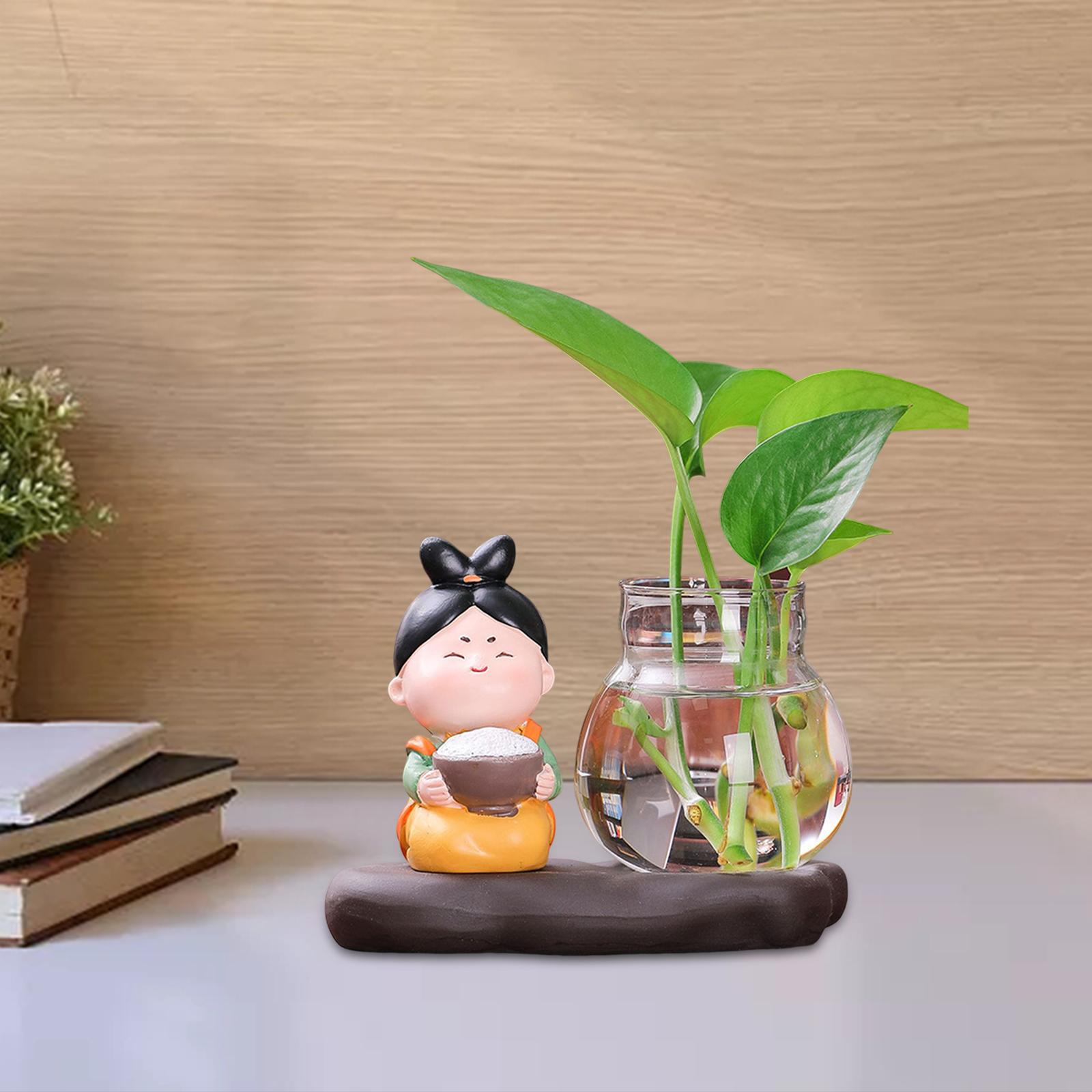 Creative Cute Tang Girl Hydroponics Vase with Resin Stand Planter Modern StyleA