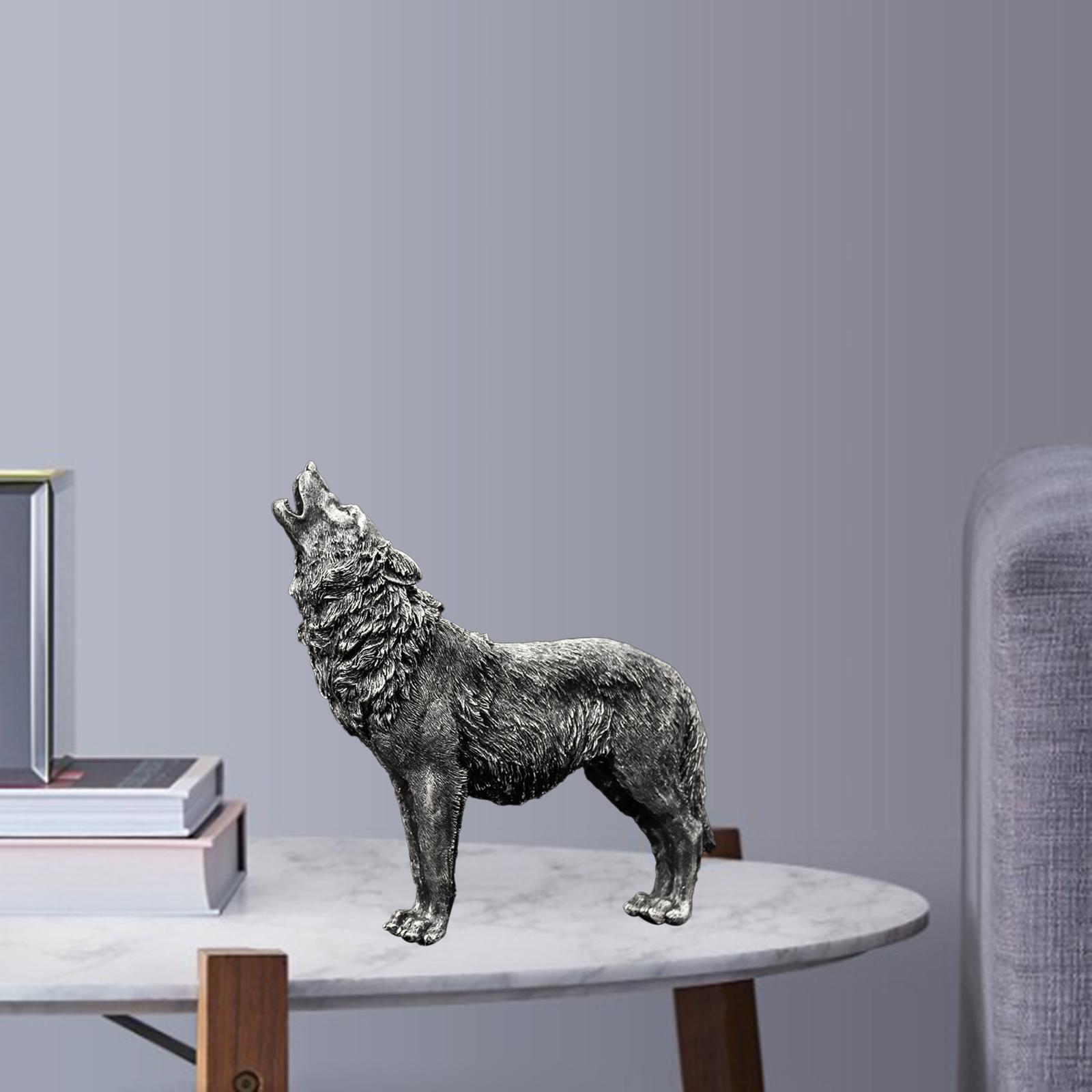 Wolf Figurine Animals Statue Artwork for Counter Decor Housewarming Gift Argent