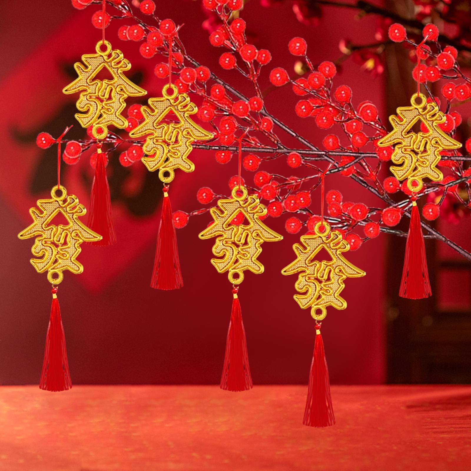 Chinese New Year Decorations Pendant for Potted Plants Indoor Outdoor Decor Fa character 6pcs