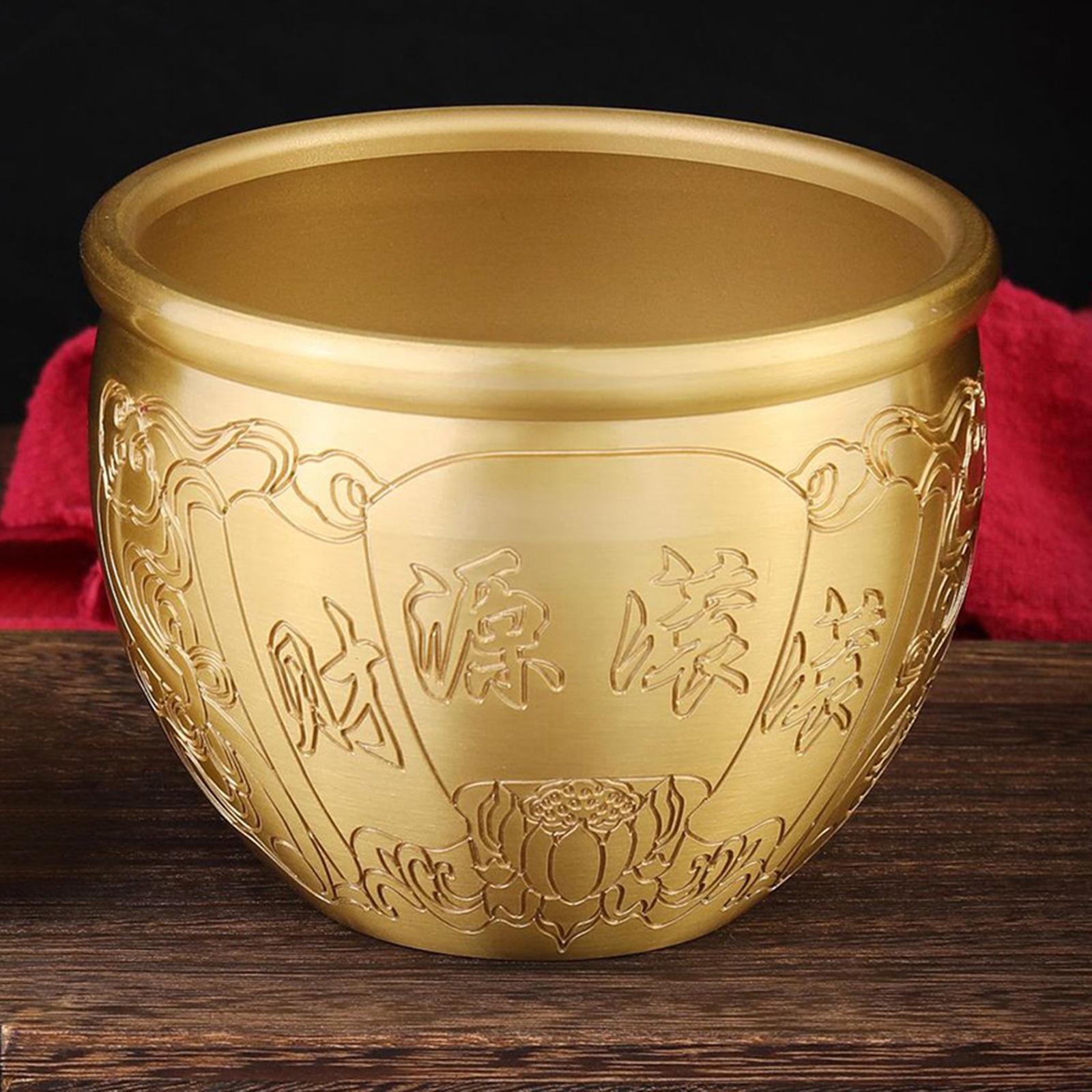 Brass Feng Shui Bowl Treasure Bowl Luck Collectible Table Decoration 11.8cmx9cm