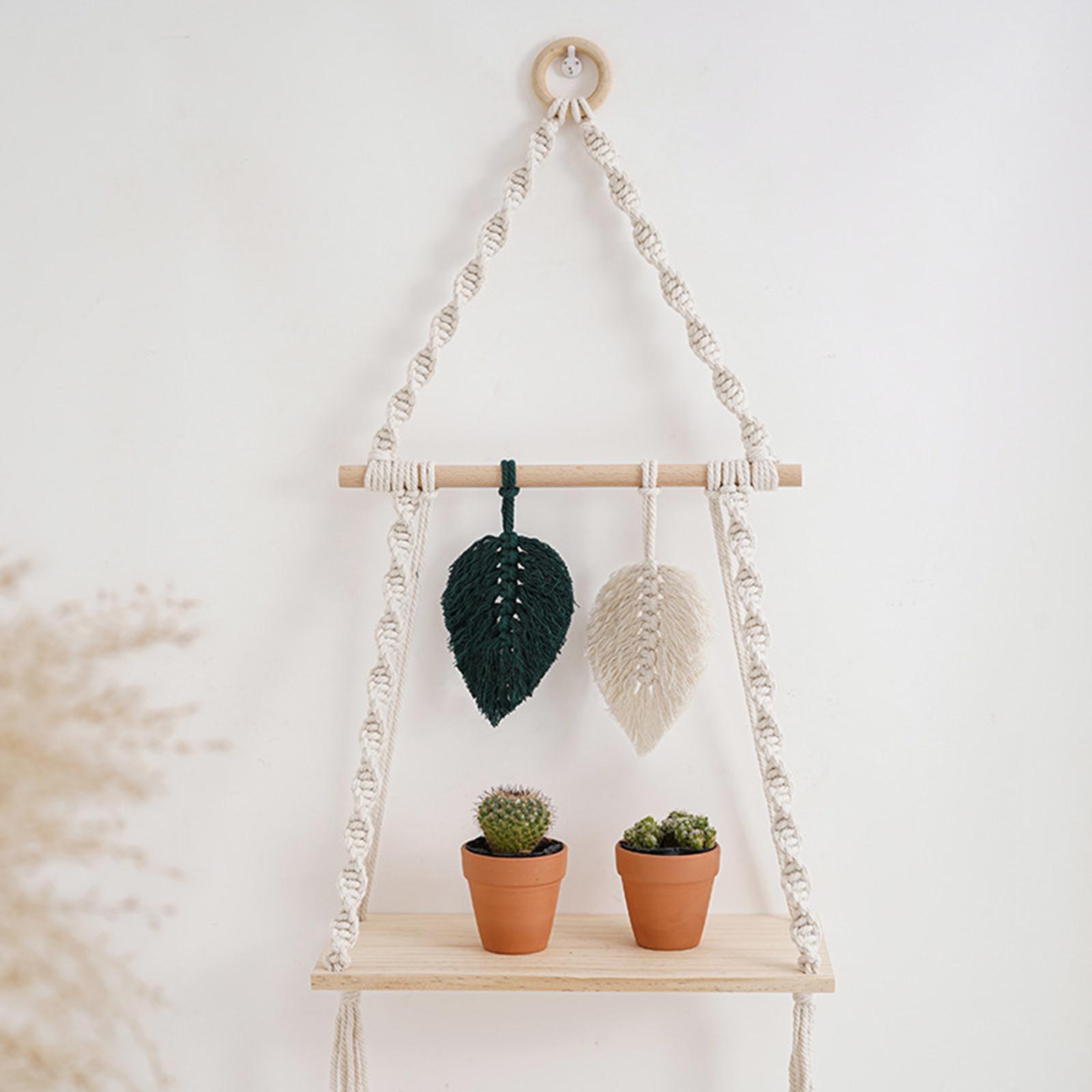 Macrame Hanging Shelf Photos Display Shelving Wood Floating Storage Rack