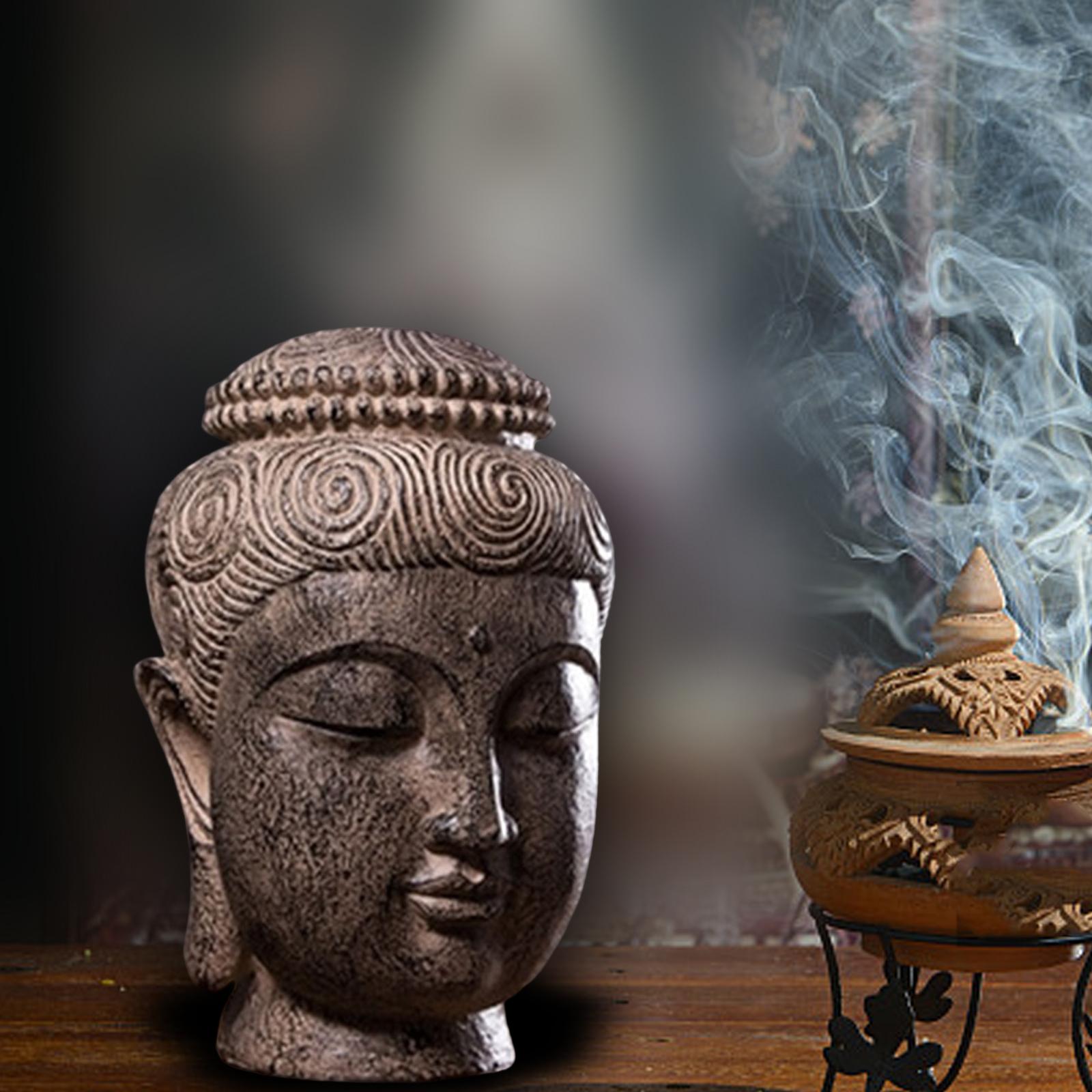 Collectible Sculpture Collection Meditation Figurines Buddha Head Statue Light Black
