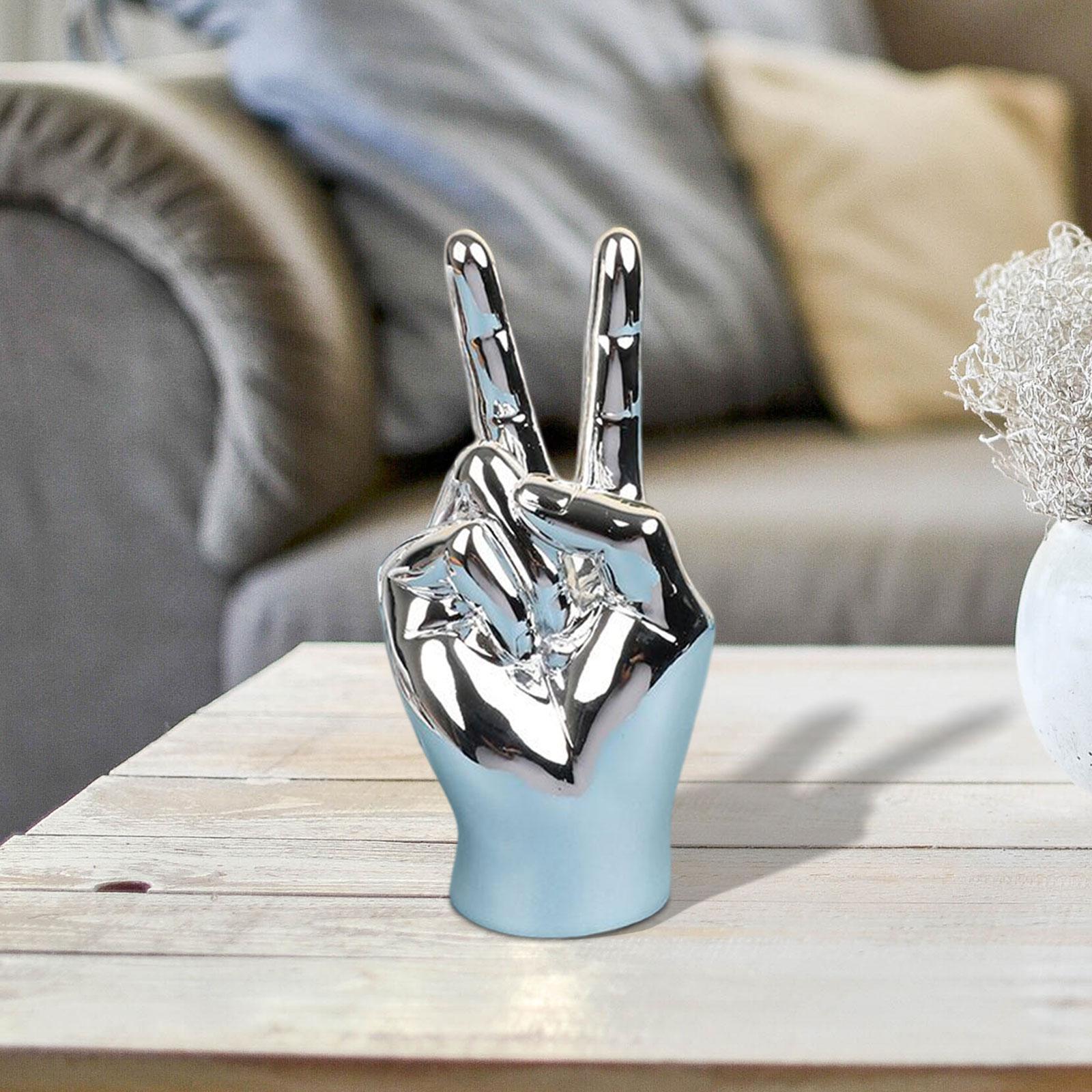 Hand Gesture Statue Creative Hand Sculpture for Home Table Centerpiece Decor Peace Argent