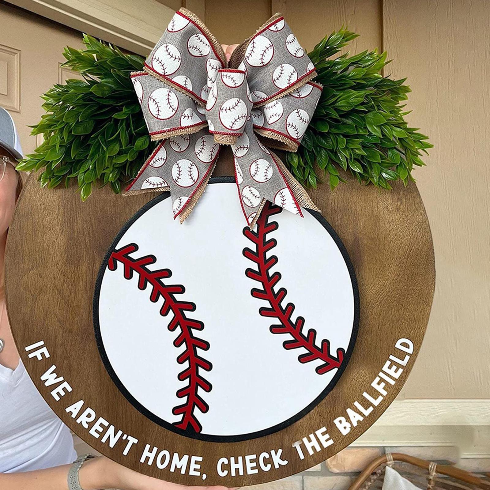 Baseball Wreaths Round Wall Art Decor Welcome Sign for Front Door Yard Porch