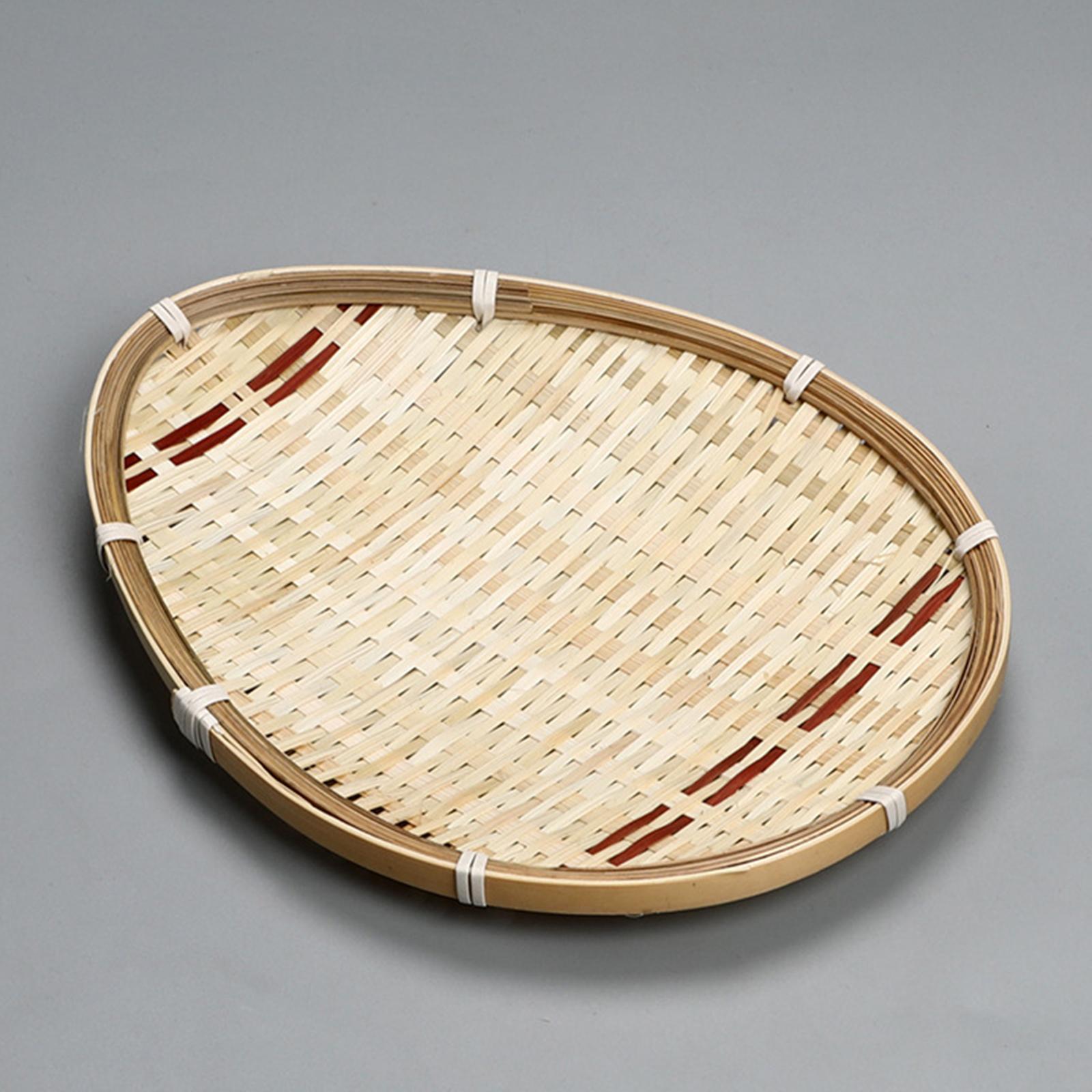 Hand Woven Bamboo Basket Serving Tray Vegetables Bread Basket Sturdy Rustic