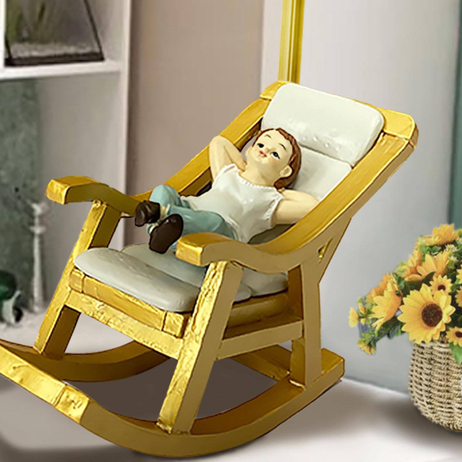1:12 Mini Rocking Chair Accessories Toy for Photo Props Fairy Garden Bedroom Boy