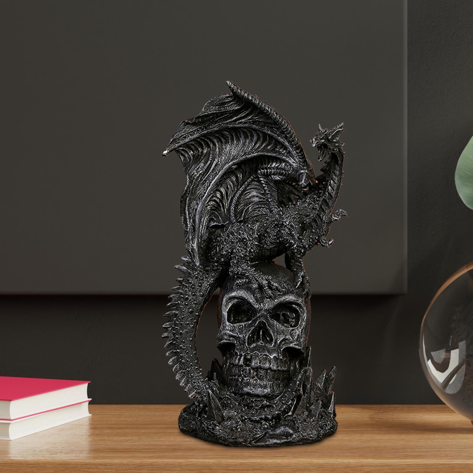 Dragon Statue on Skull Home Decoration Dragon Figurines for Club Shelf Black