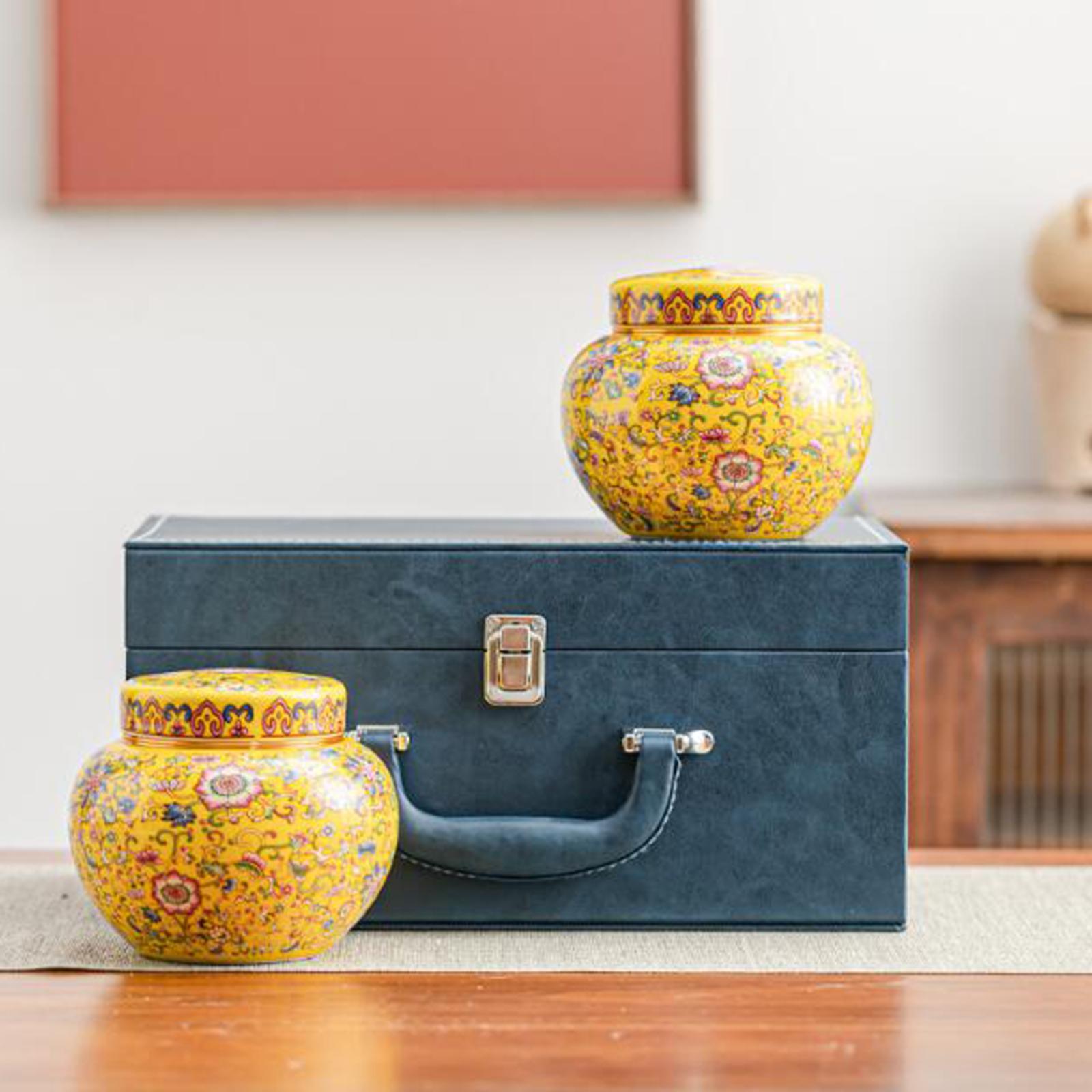 Ceramic Ginger Jar with Lid Craft Flower Vase for Office Bedroom Dining Room