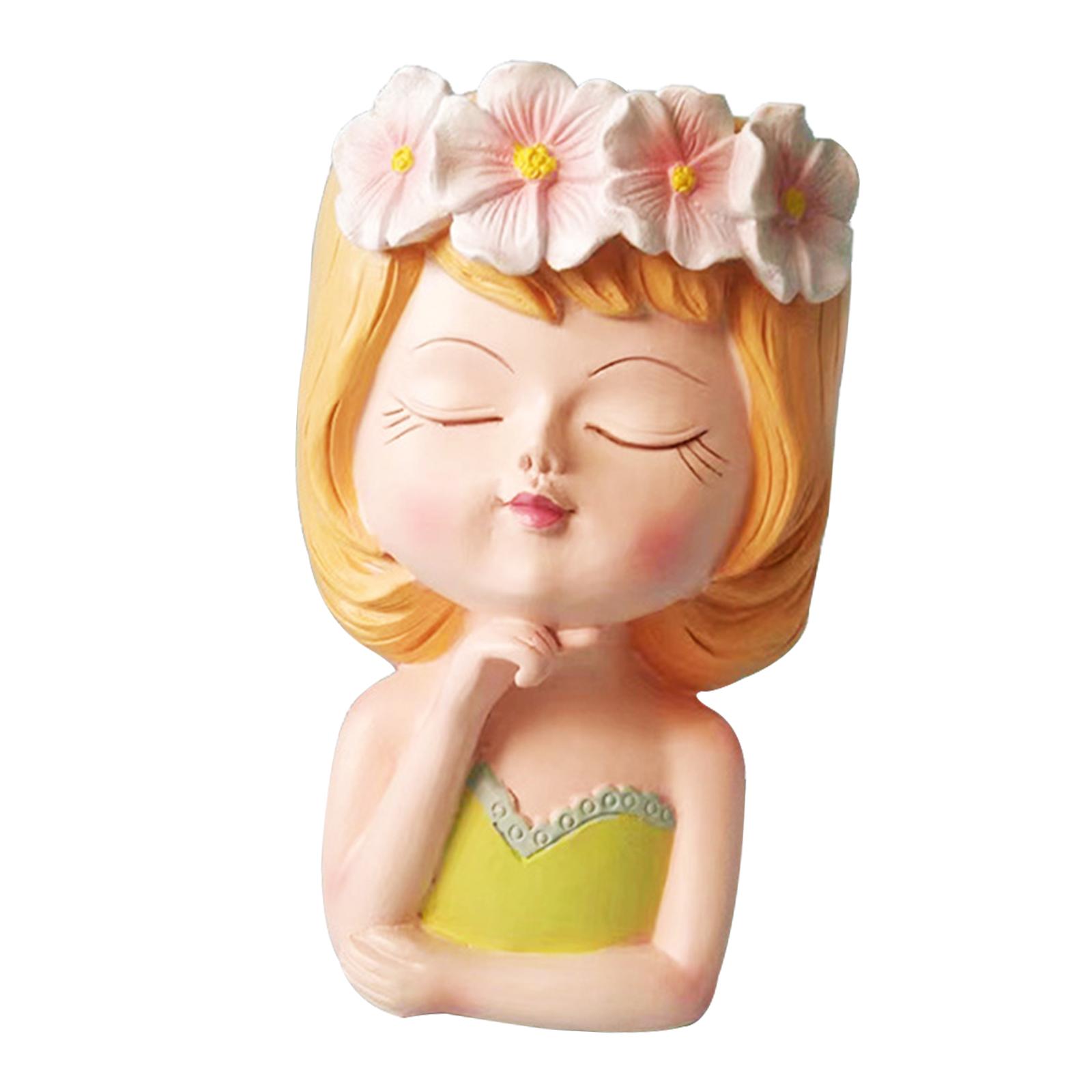 Girl Face Planters Pots Desktop Cartoon Vase Figurine Collectible Bonsai Pot Style G