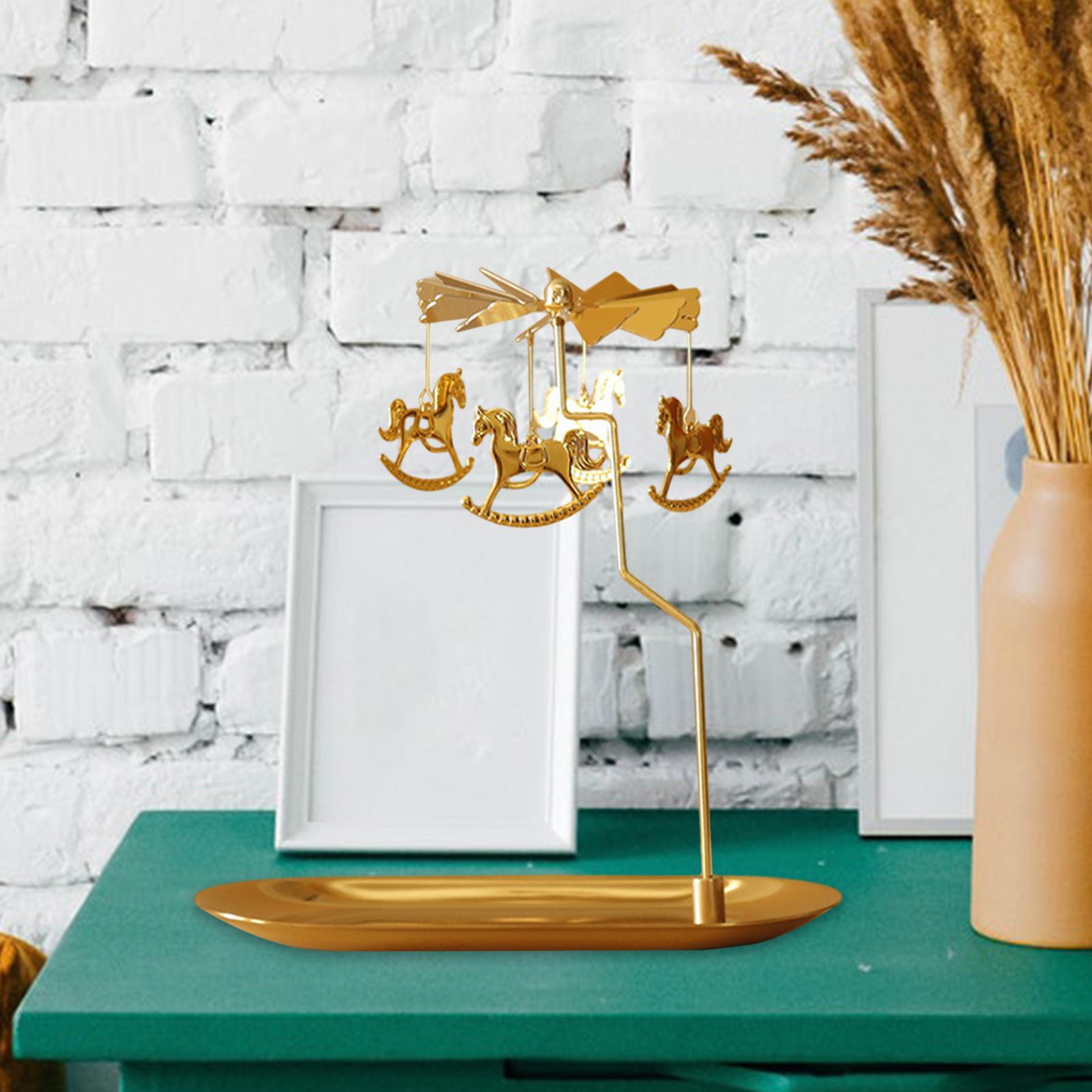 Rotary Candle Holder with Tray Candlestick for Bedroom Anniversary Festivals Gold