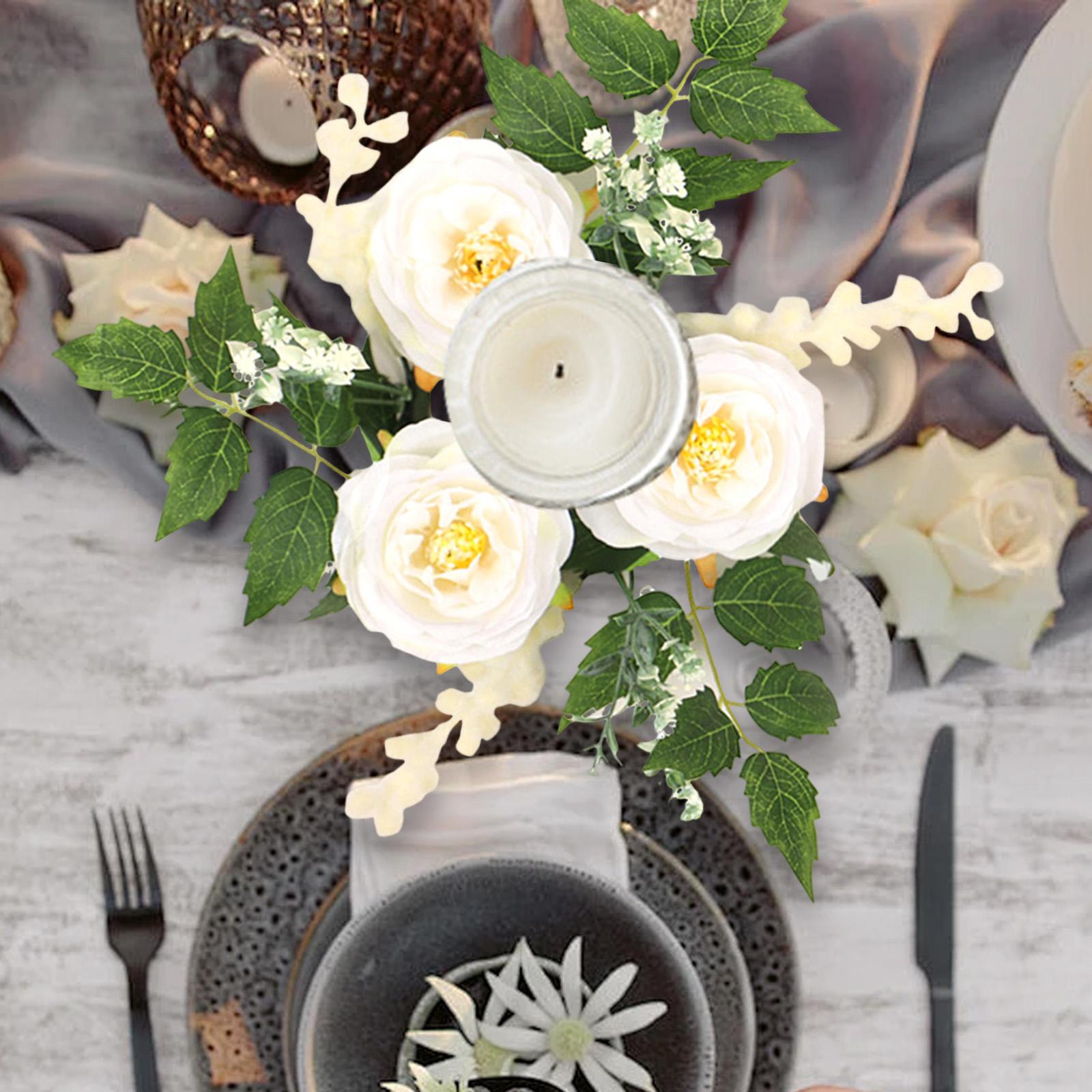 Candle Ring Wreath Artificial Flower Home Greenery Leaves Candlestick Holder