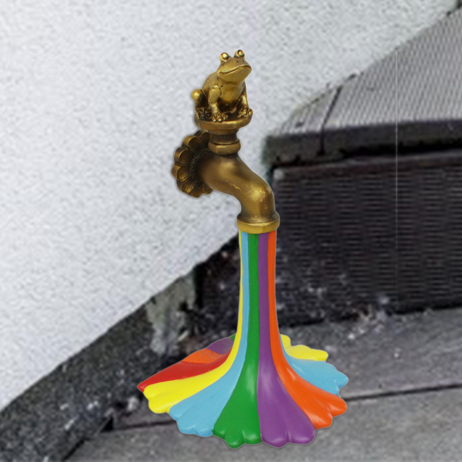 Rainbow Faucet Garden Statue Sculpture Yard Housewarming Resin Frog Figurine