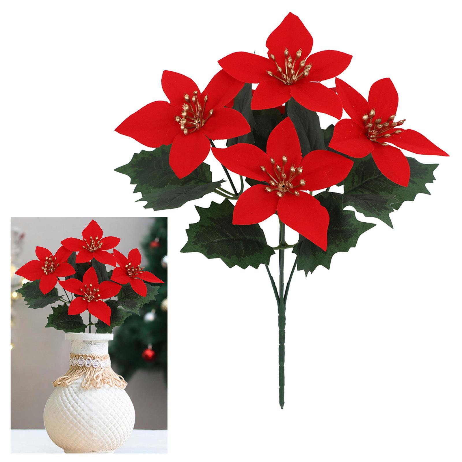 Poinsettia Bouquet Winter Holiday Wedding Porch Artificial Christmas Flowers Red
