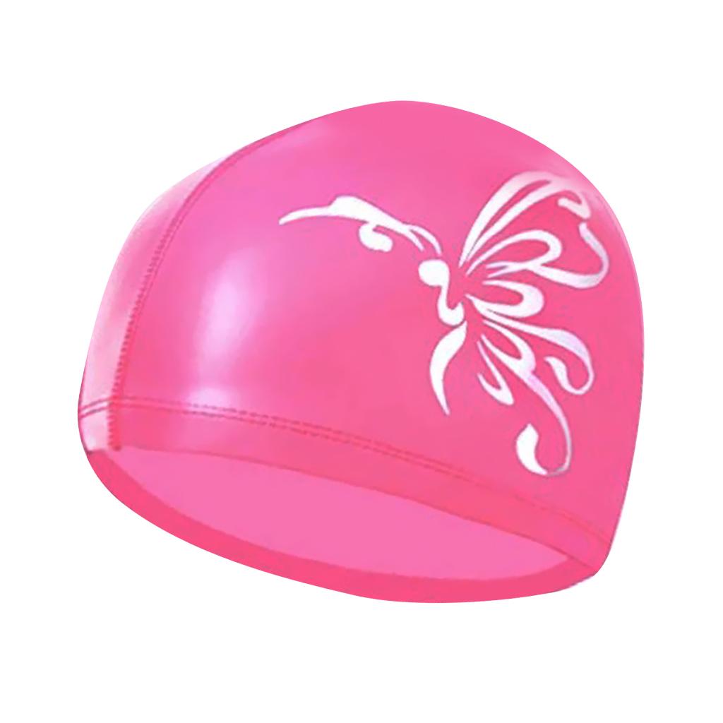 Unisex PU Waterproof Swimming Cap Hat Ear Long Hair Cover Bathing Cap Pink