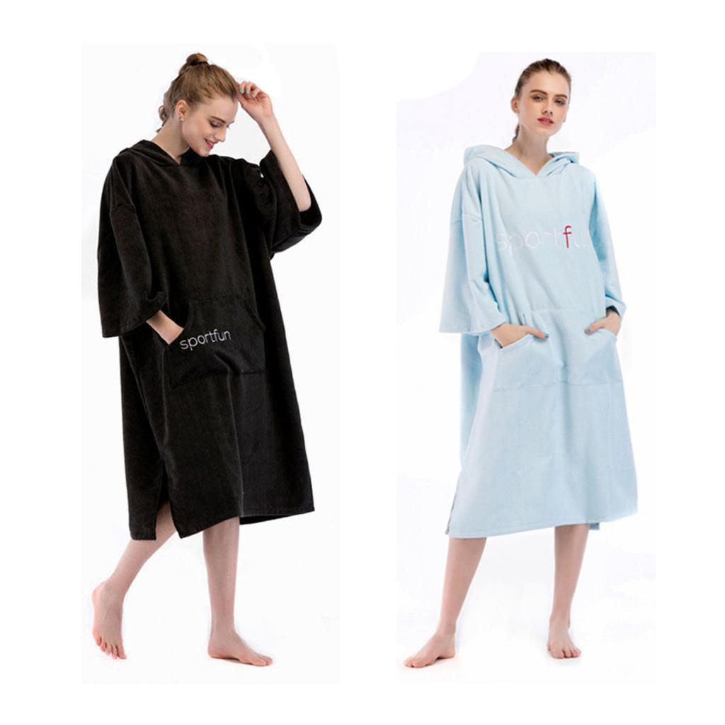 Bathrobe Bath Towel Surf Changing Robe Beach Poncho with Hood Black