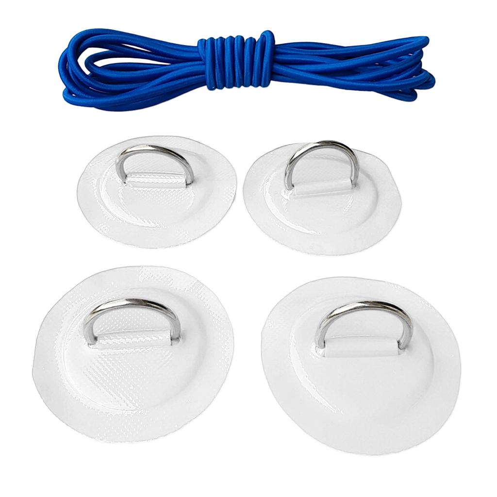 4 Pieces Inflatable Boat Kayak SUP D-ring Patch & Shock Bungee Cord White
