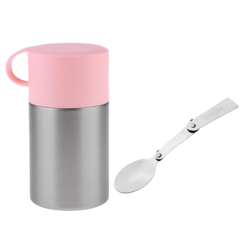 Stainless Steel Outdoor Sports Straight Vacuum Insulation Food Jar  Pink