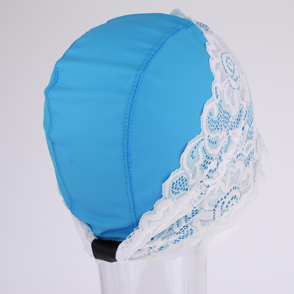 PU Waterproof Lace Cap Professional Swimming Cap Bath Hat Blue