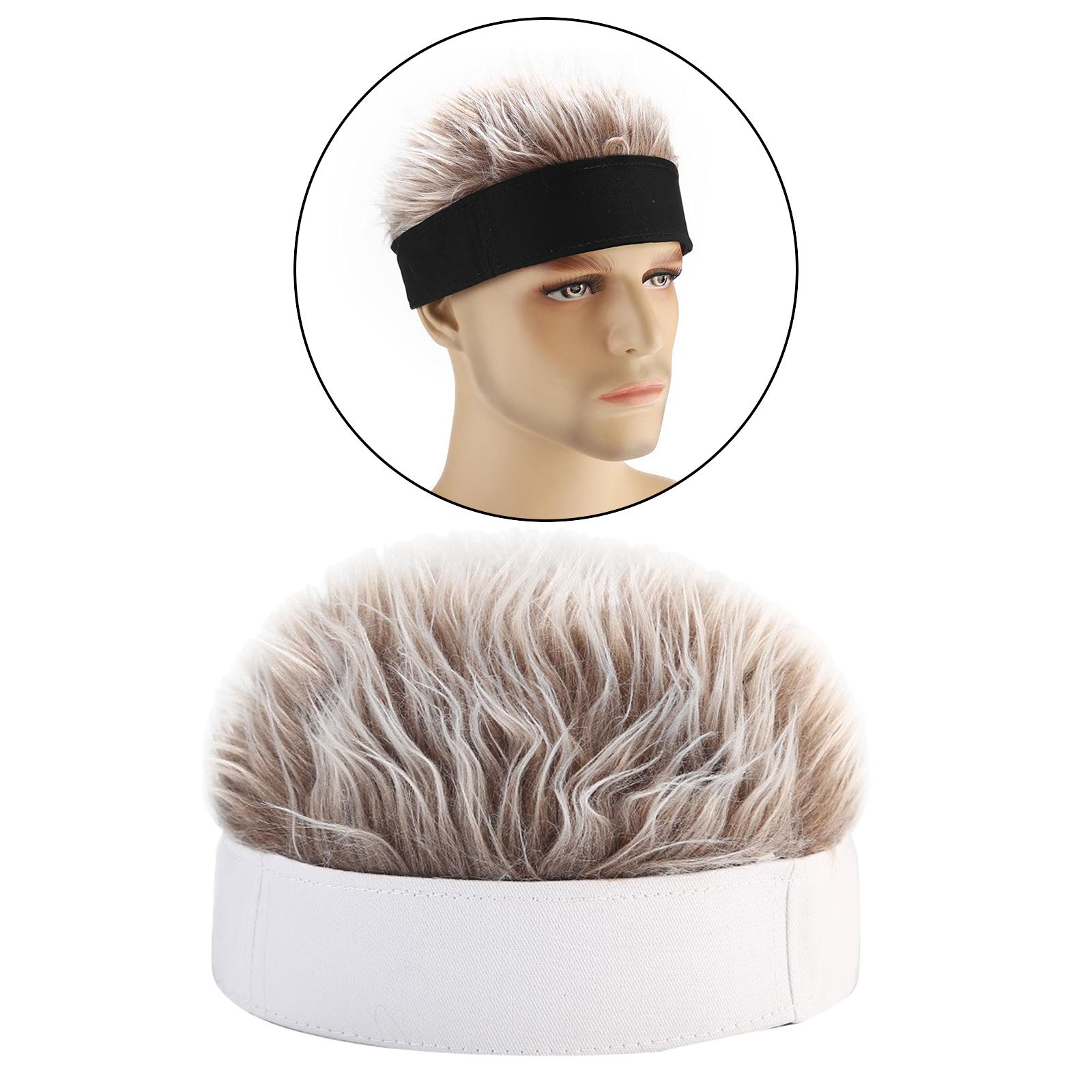 Unisex Beanie Hat with Fake Hair Fashion Wig Brimless Hat White Coffee