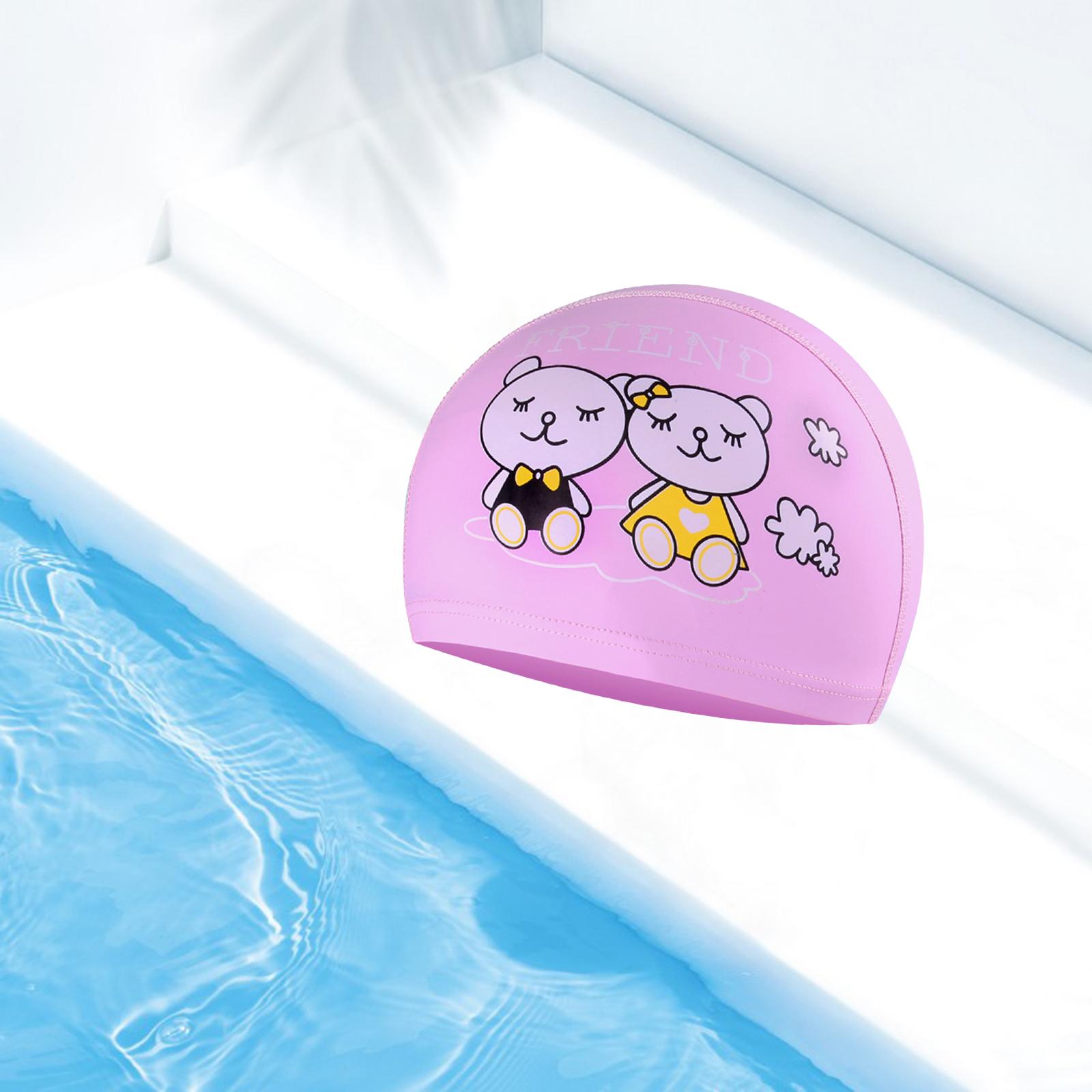 Swim Cap Kids Bathing Swimming Hat Girl Boy Animal Print Cap Pink Bear