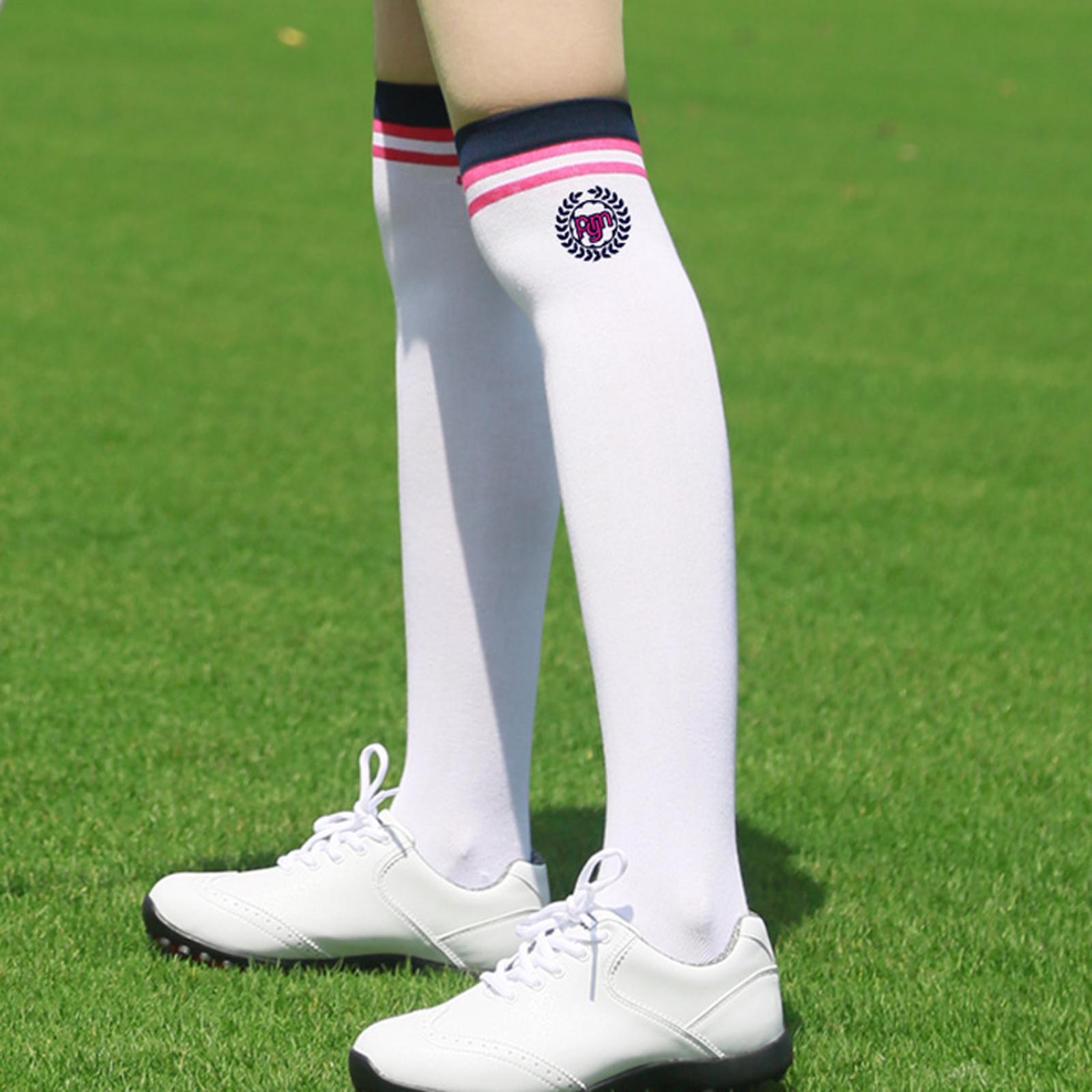 3xWomen's Golf Stockings Oversocks Thigh High Stripes Socks Golf School Navy