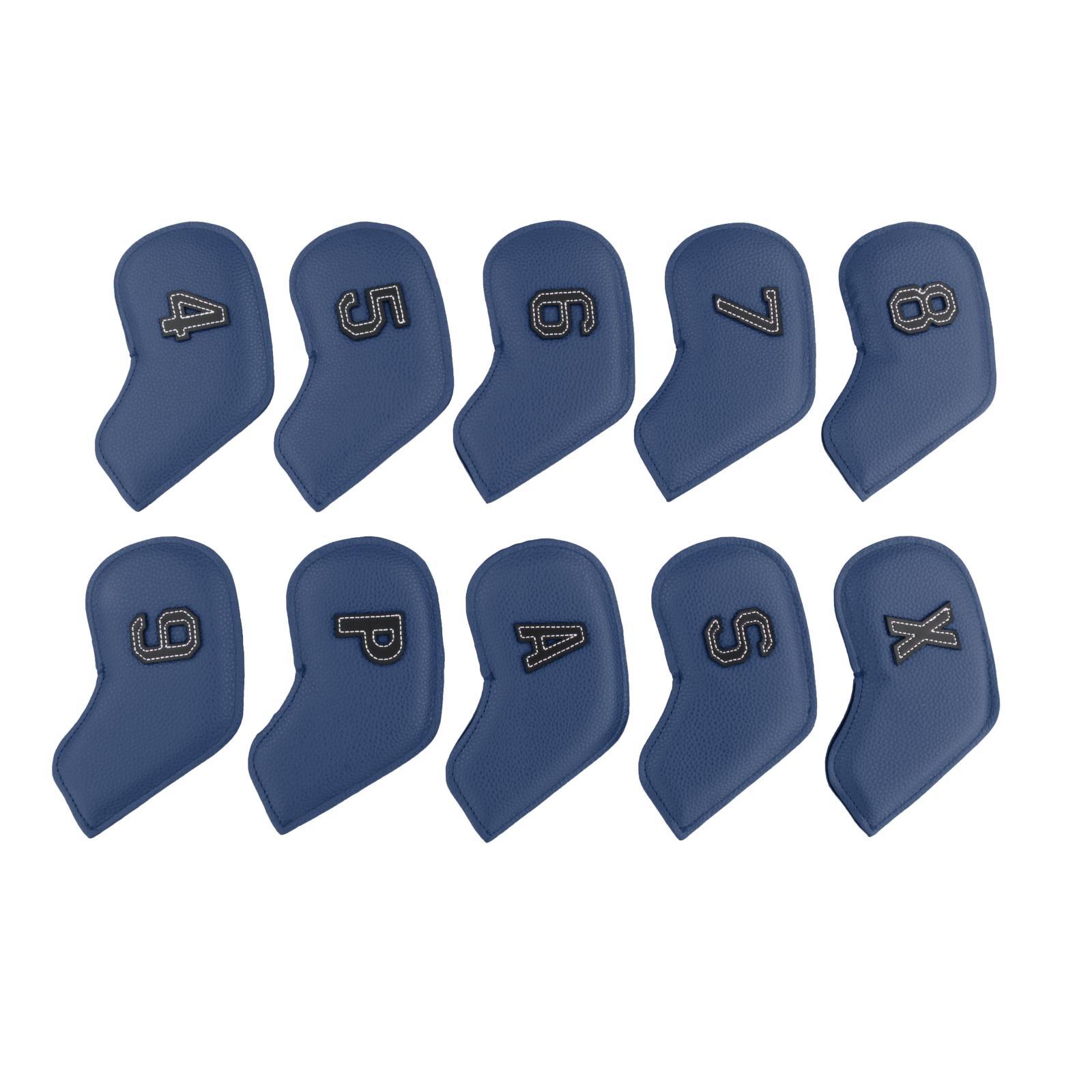 10Pcs Golf Iron Headcover, 4,5,6,7,8,9,A,S,P,X Fits All Brands Dark Blue 