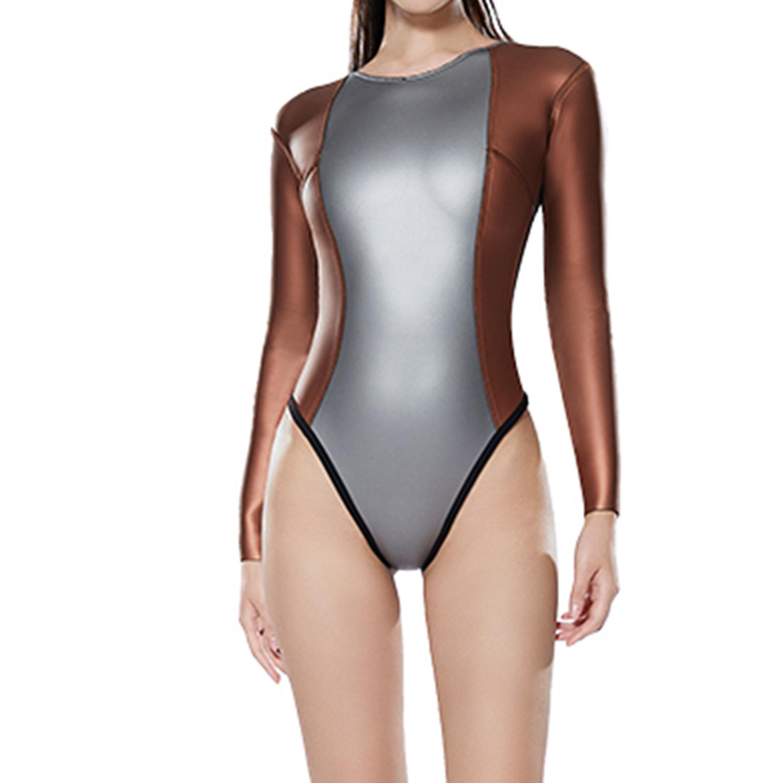 Womens Piece Swimsuit Wetsuit Round Neck Bathing Suit for Water Sports Scuba Argent rose Aureate L
