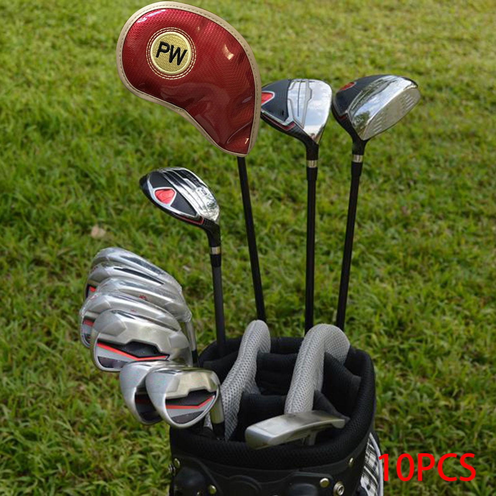 10Pcs Golf Iron Headcover Set PU Golf Club Head Covers 3-9, AW, PW, SW