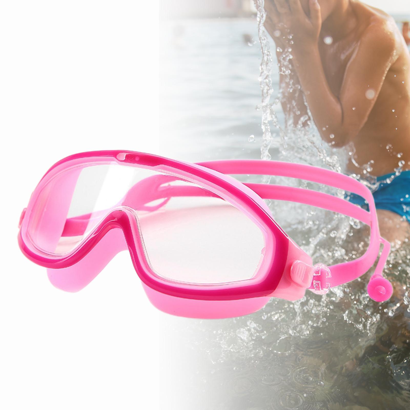 Kids Swim Goggles with Earplug Adjustable for Kids 6-14 Teenagers Boys Girls Pink