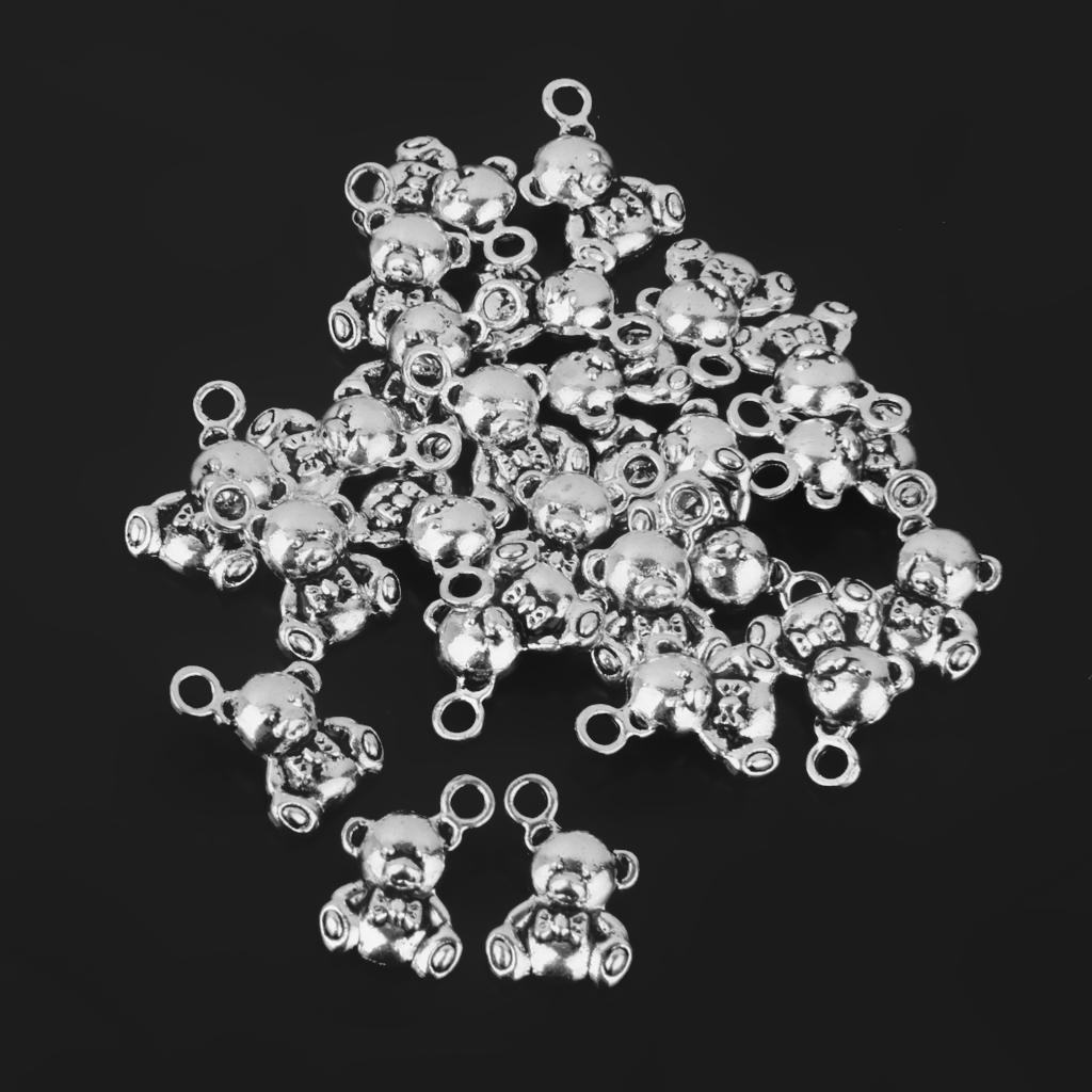 25pcs Little Bear Charms for Jewellery Crafts DIY Silver