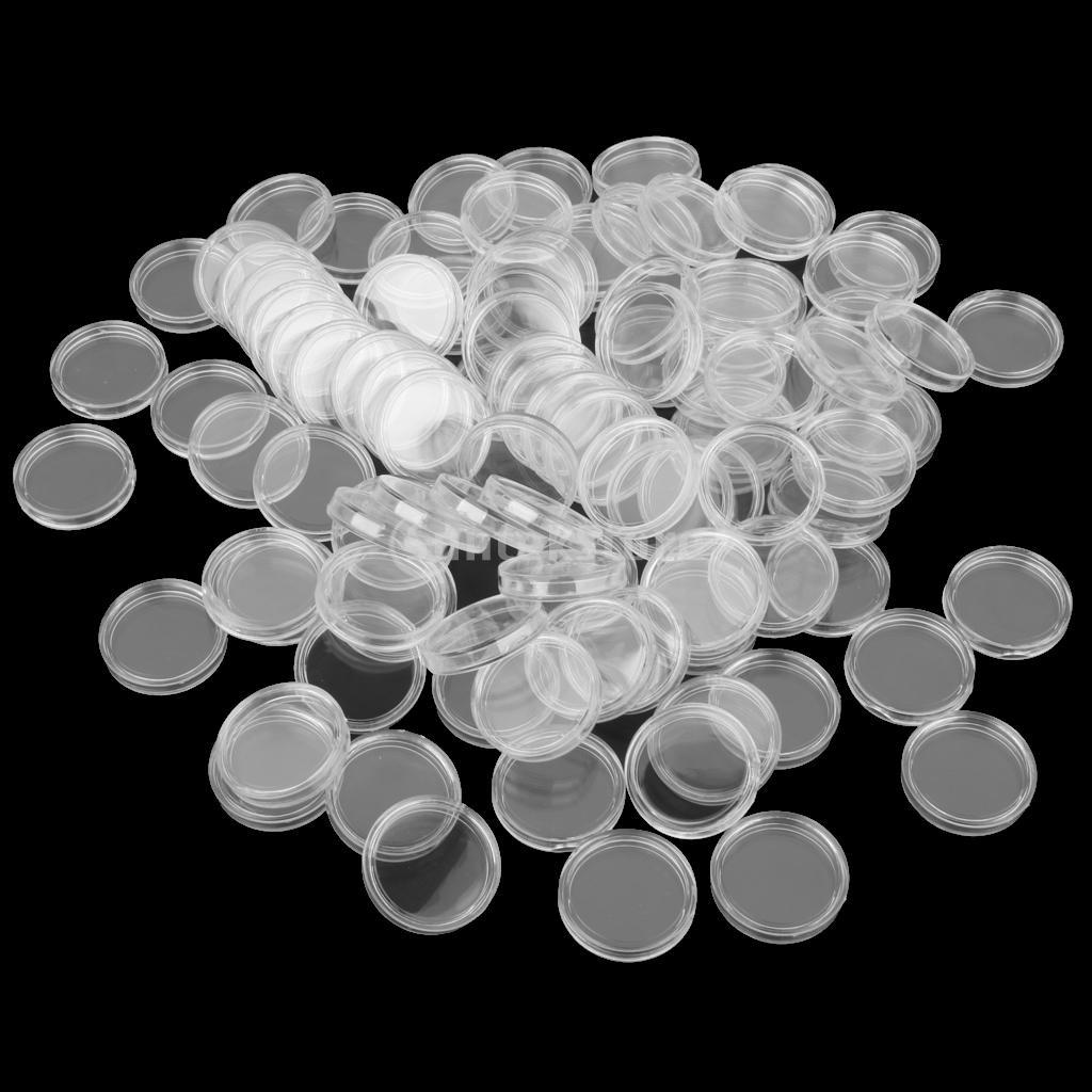 100pcs Clear Coin Capsules Containers Boxes Holders 32mm